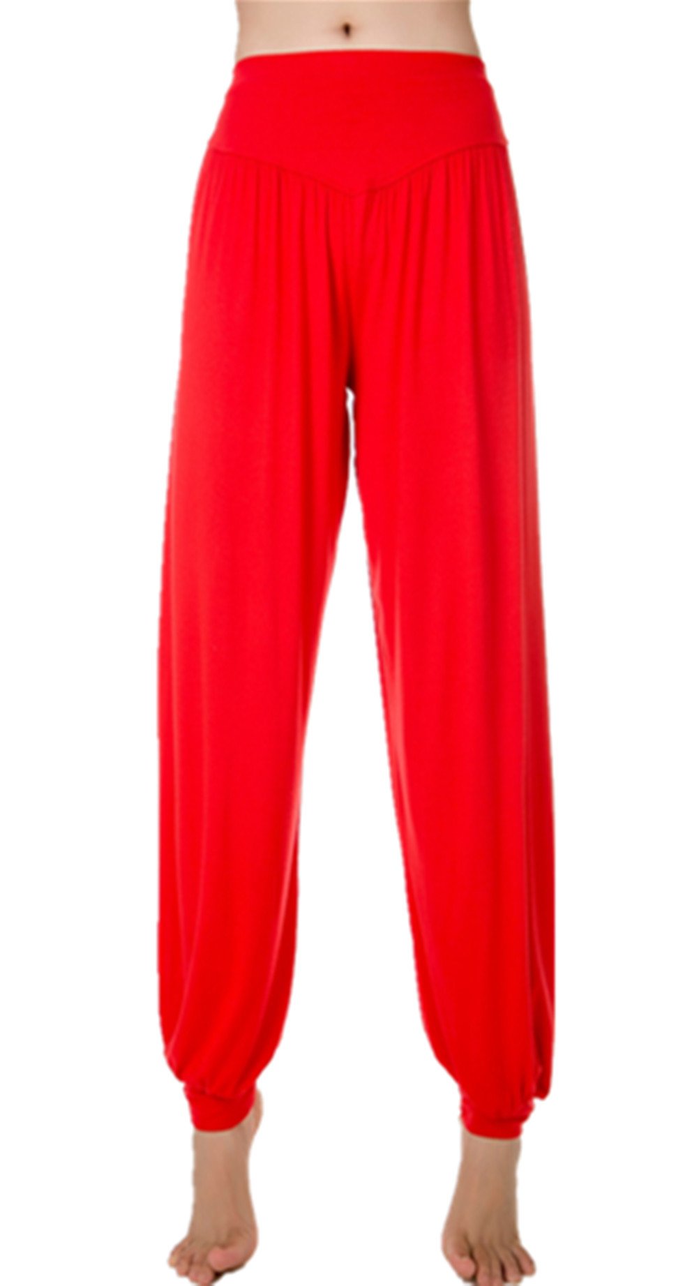 Lanmay Pantaloni da donna elasticizzati in morbido cotone modal yoga sport danza harem pantaloni, Rosso, Medium