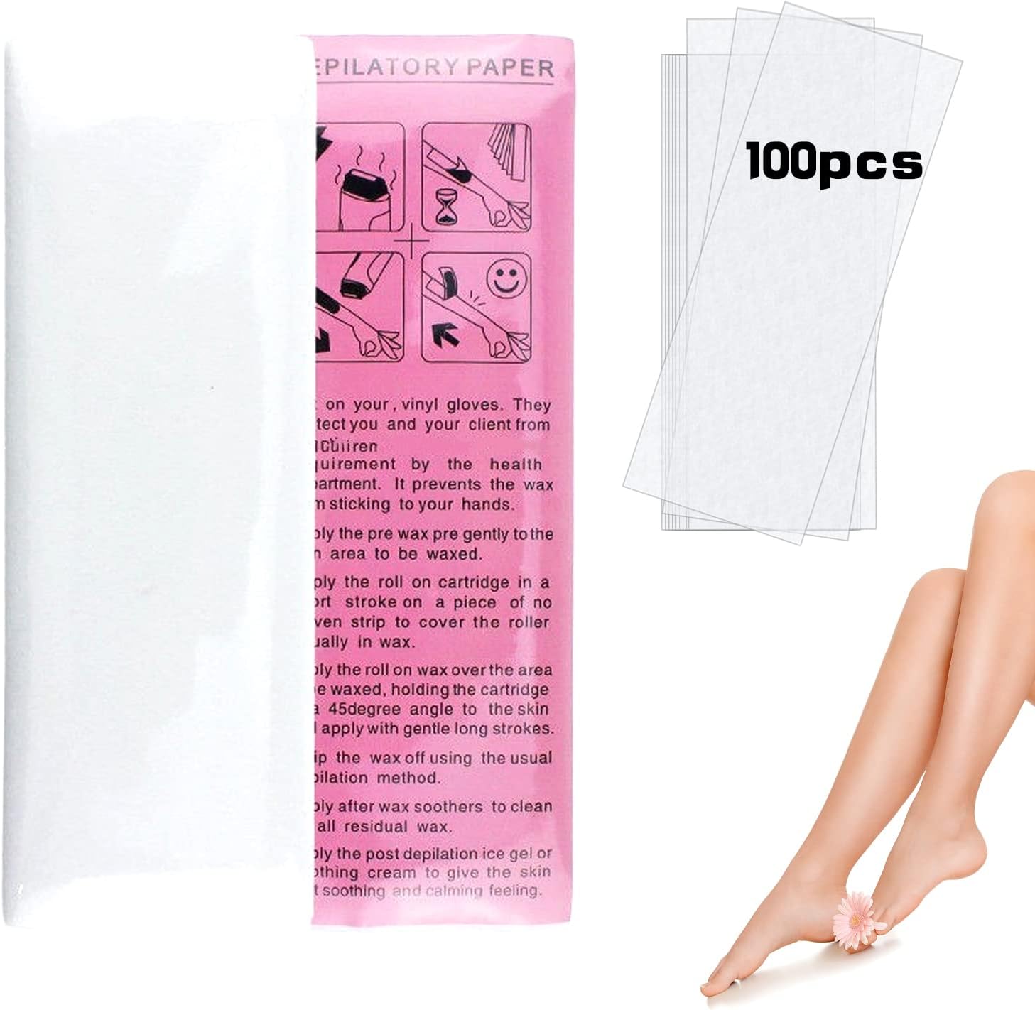 LacyMC Wax Strips Paper for Body and Legs,Waxing Strips[100 Strips