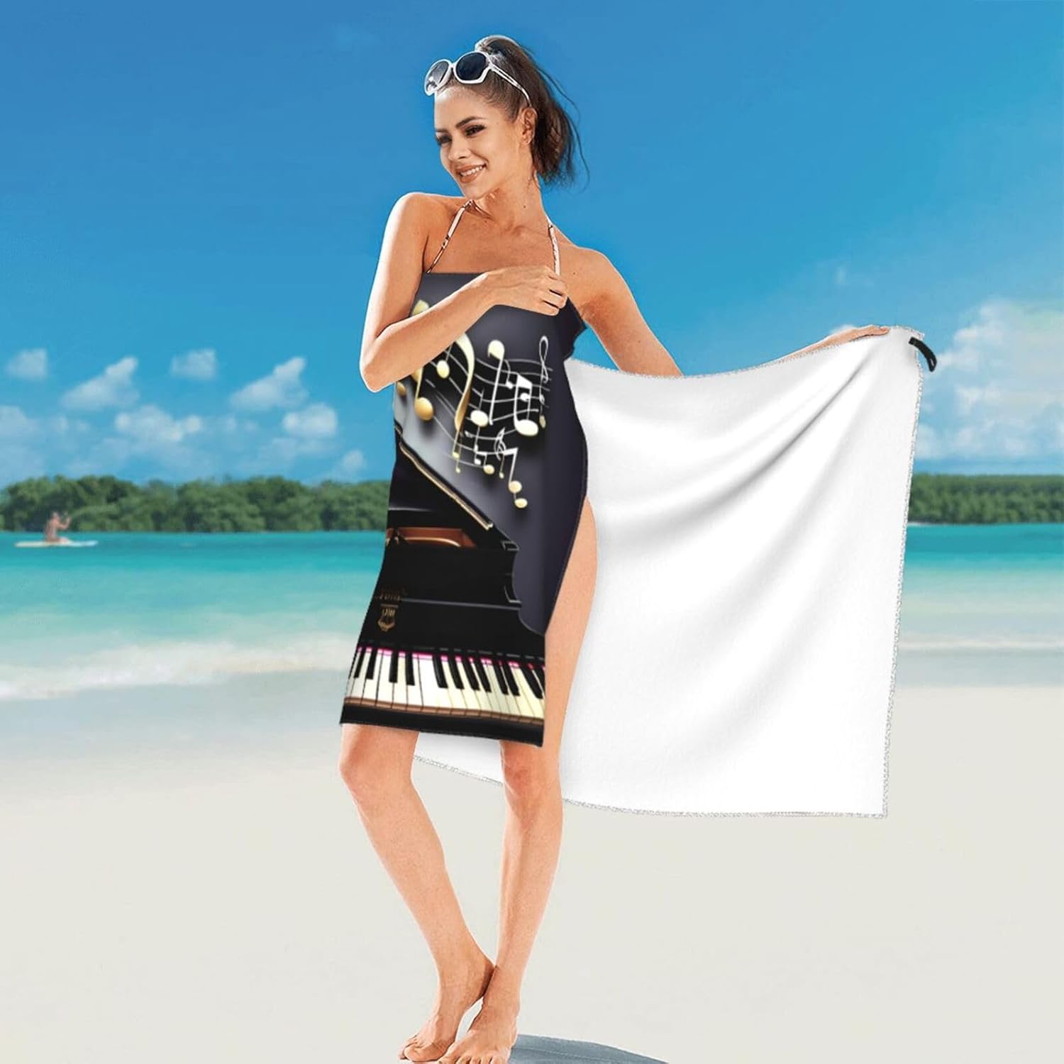 Music Note Pianos Quick Drying Bath Towel,Microfibre Soft Large Bath Towel,Highly Absorbent Dry Quickly Bath Sheet