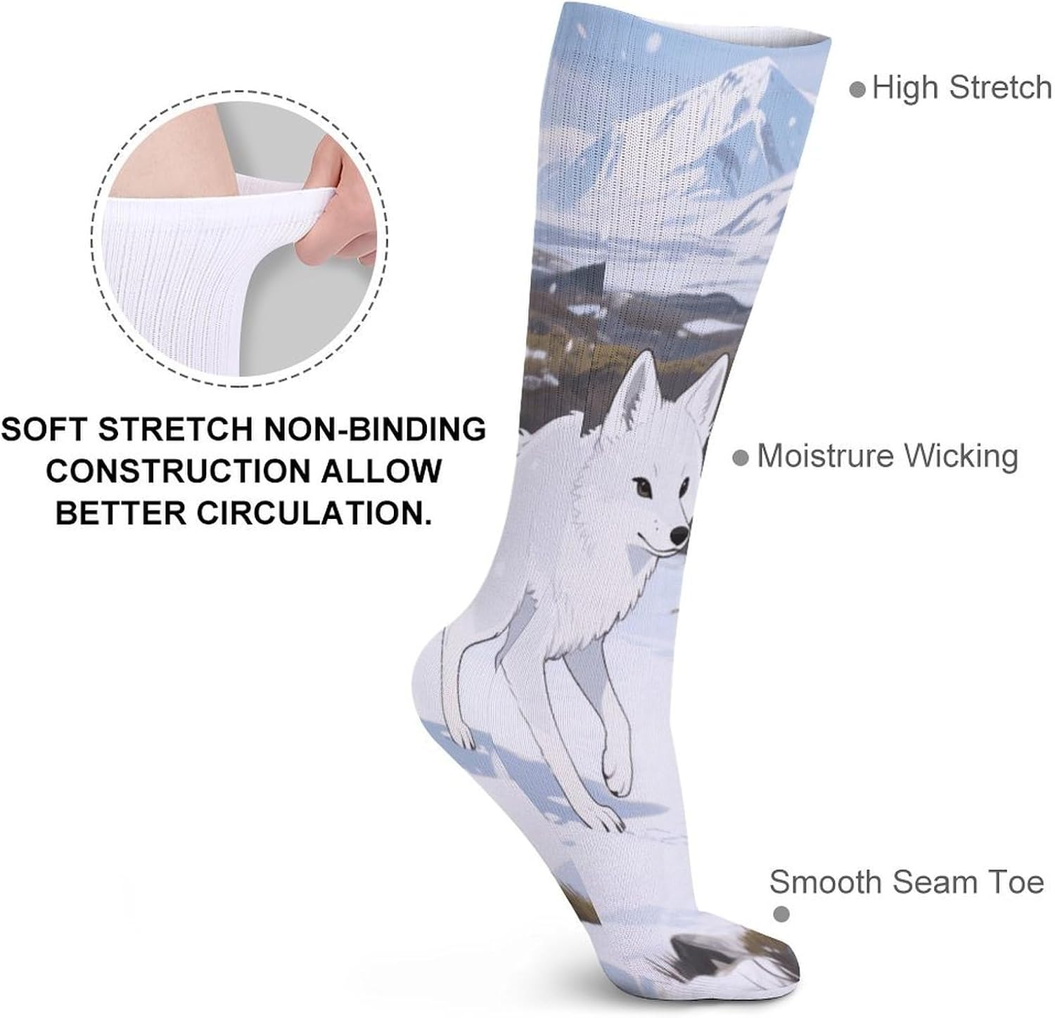 Arctic Foxes on The Tundra Crew Socks High Stocking Thermal Socks | Tube Socks-Breathable-Moisture-Soft-wicking for Hospital Pilates Yoga for women men Grippy for office and daily walking