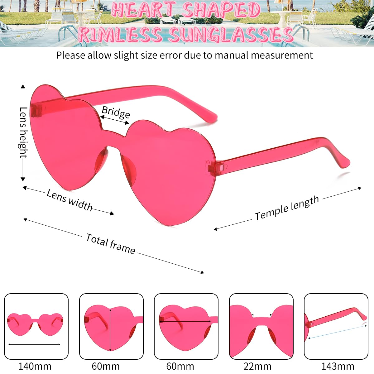 12/20/24 paires de lunettes de soleil en forme de cœur pour homme et femme, lunettes de soleil transparentes tendance en forme de cœur, sans monture