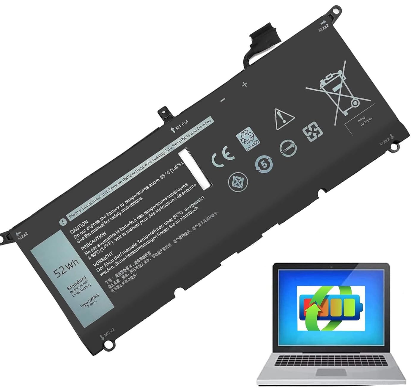 KXRSII DXGH8 Laptop Accu voor Dell XPS 13 9370 9380 7390 Inspiron 13 7490 7390 7391 2-in-1 Latitude 3301 E3301 Vostro 5390 5391 Serie H754V G8VCF V48RM HKM 6N5 PB 82G001 P82G002 P113G 52Wh 6500mAh 4