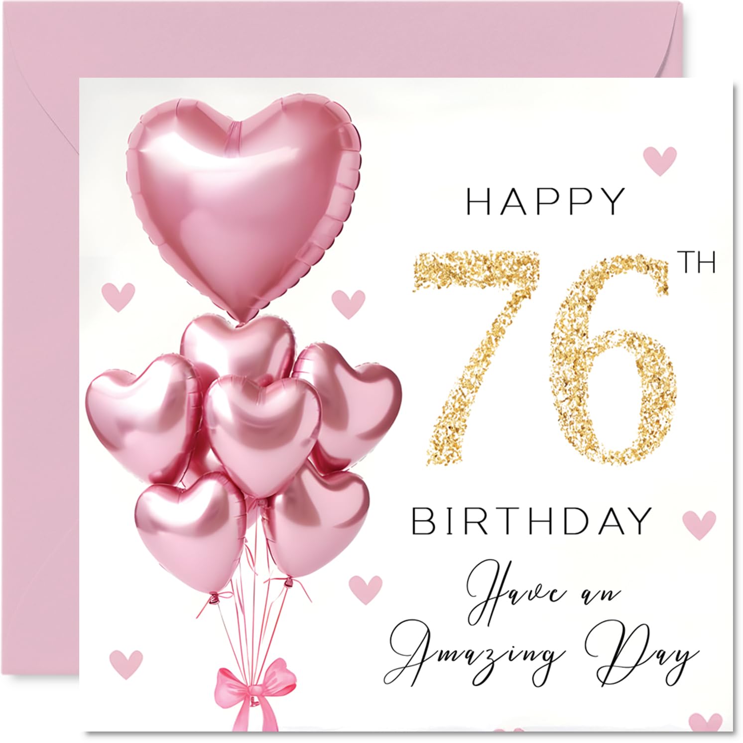 76th Birthday Cards for Women - Pink Glitter Balloons - Happy Birthday Card for 76 Year Old Woman Cousin Granny Sister Auntie, 145mm Bday Greeting Cards
