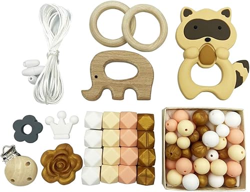 Miniatura 10 de Juego de cuentas de silicona de estrella de madera de ganchillo, anillo de madera, accesorios de pulsera para collar de