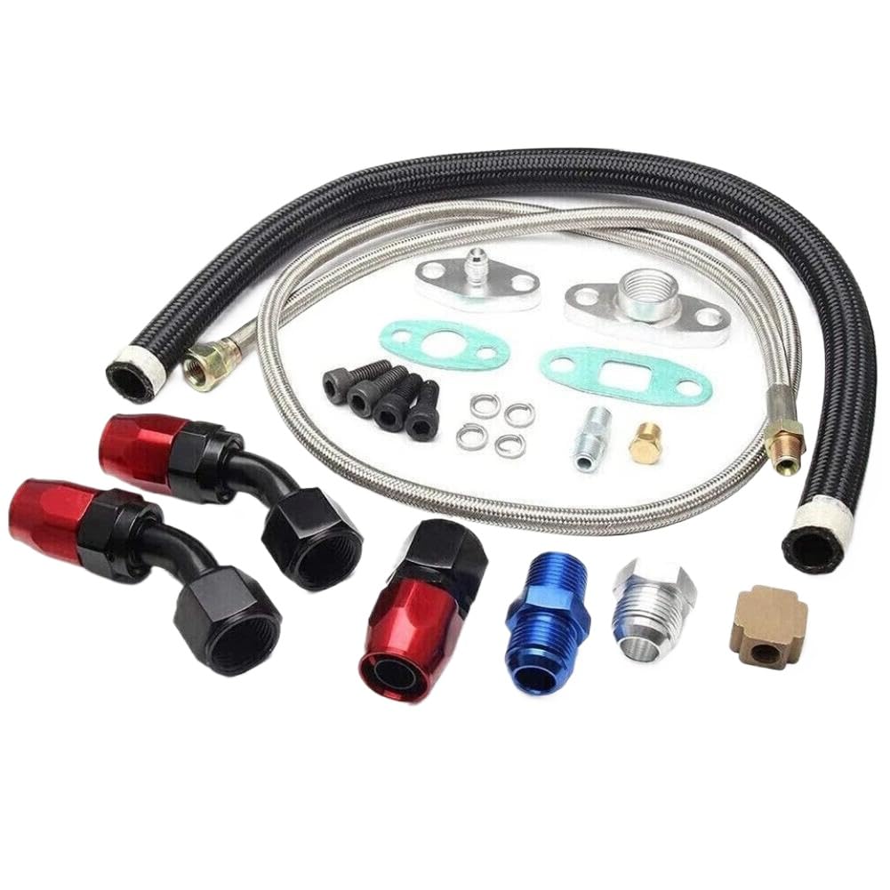 Conduite d'alimentation en huile avec raccord de retour de vidange 10AN compatible avec Turbo T3 T4 T6 GT45 T04E T66(Black)