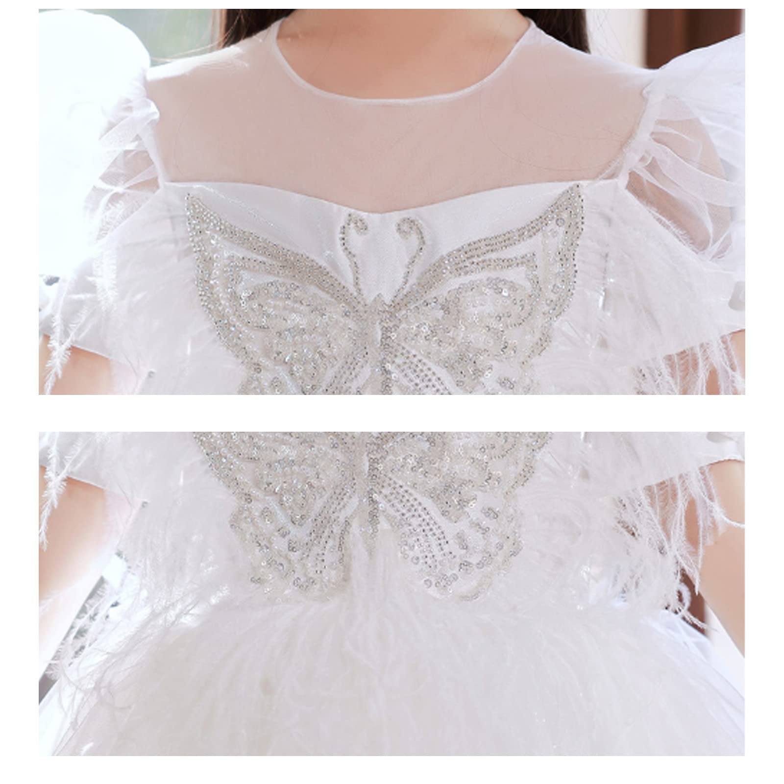 Mädchenkleider Hochzeitsfest -Spitzen -Pailletten Tüll -Promkleid Elegante Puffärmel -Kleid Für Hochzeit Geburtstag Brautjungfer Festzug Prom Fotografie Besondere Anlass,Weiß,120cm