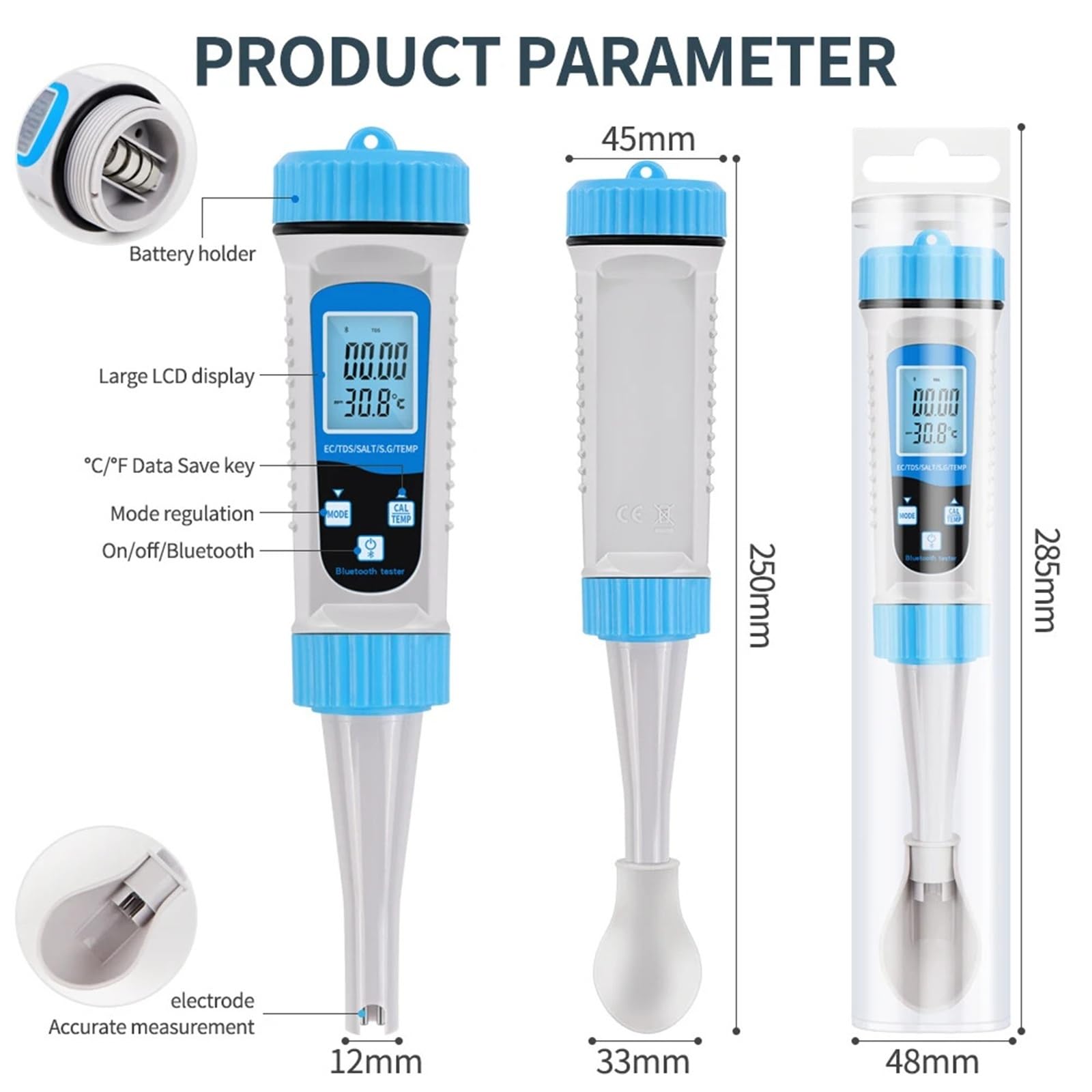 Testeur numérique 5 en 1 de TDS/EC/salinité/SG/température for Aquarium, détecteur d'eau Potable Domestique Précision portative
