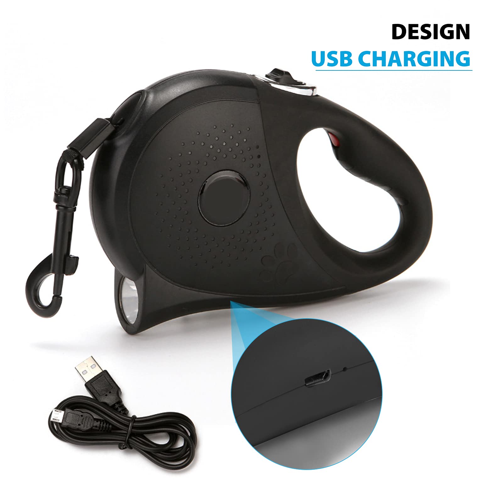 PETCUTE Laisse Chien Enrouleur,5M Laisse Chien Retractable Flexi, Un Boutton S’arrêter/Bloquer, Laisse à Enrouleur Extensibles de Chien avec LED Lampe de Poche,pour Chiens de Petite et Moyenne Taille