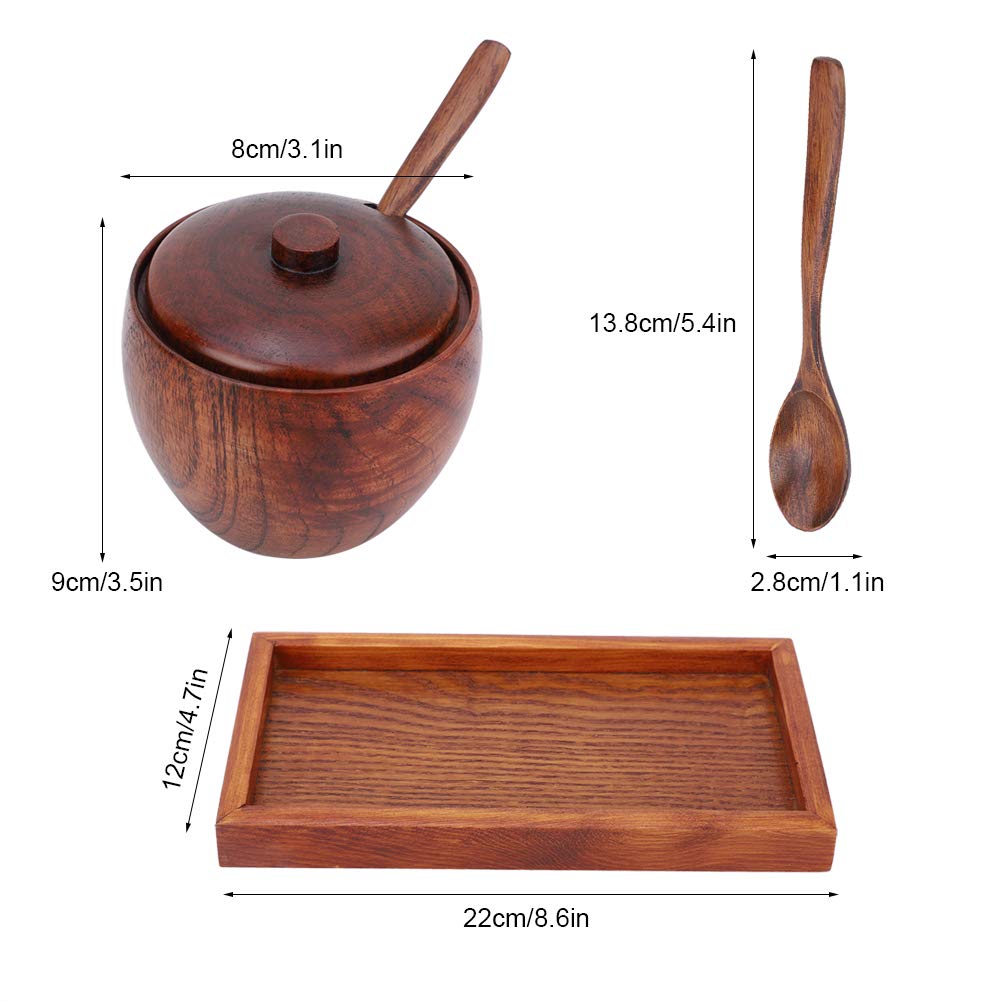 HERCHR 2Pcs Wooden Salt and Pepper Bowls with Lid and Spoon, Sugar Jars Spice Seasoning Box Set with Serving Tray