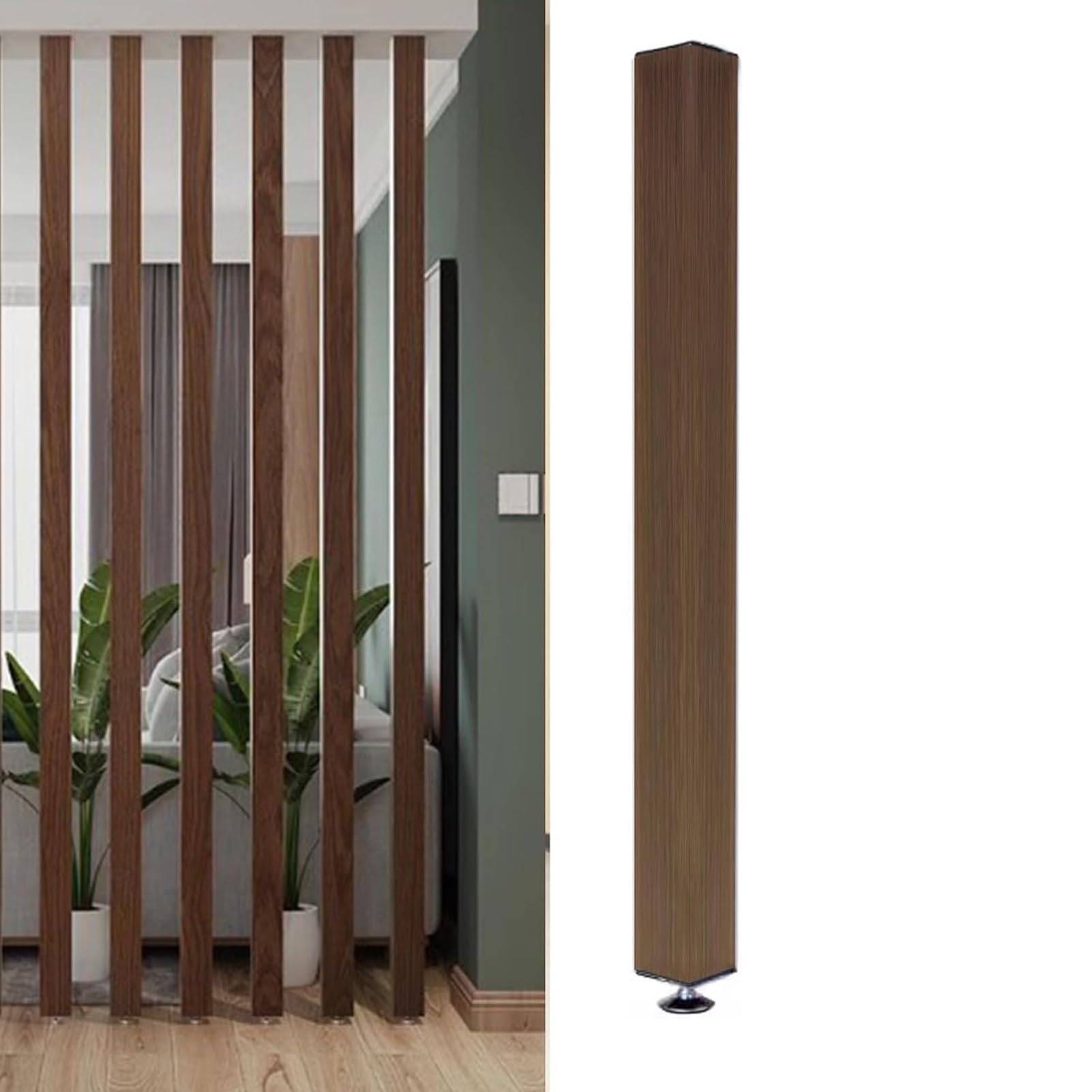 GLETSF Rustic Wood Room Divider - 5Pcs 190Cm Slat Partition For Living Room, Kitchen, Bedroom, Bathroom - No Drill Wall Post Columns For Home Entryway Privacy Screen-1 Pcs-210cm/82.6in/6.88ft