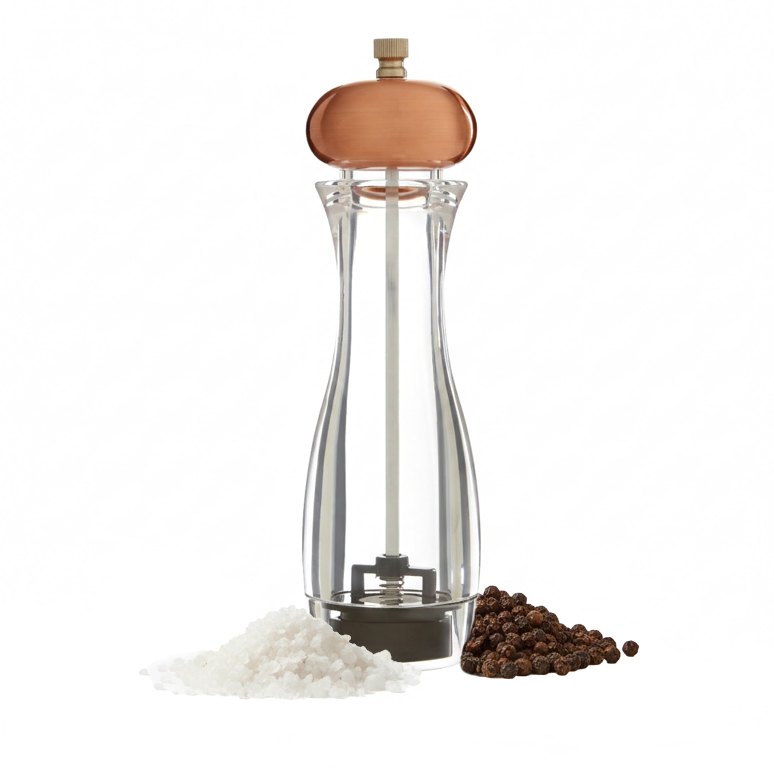 Premier Housewares Salt Pepper Mill - Medium Size - Clear Body with Copper Accents - Grinding Mechanism
