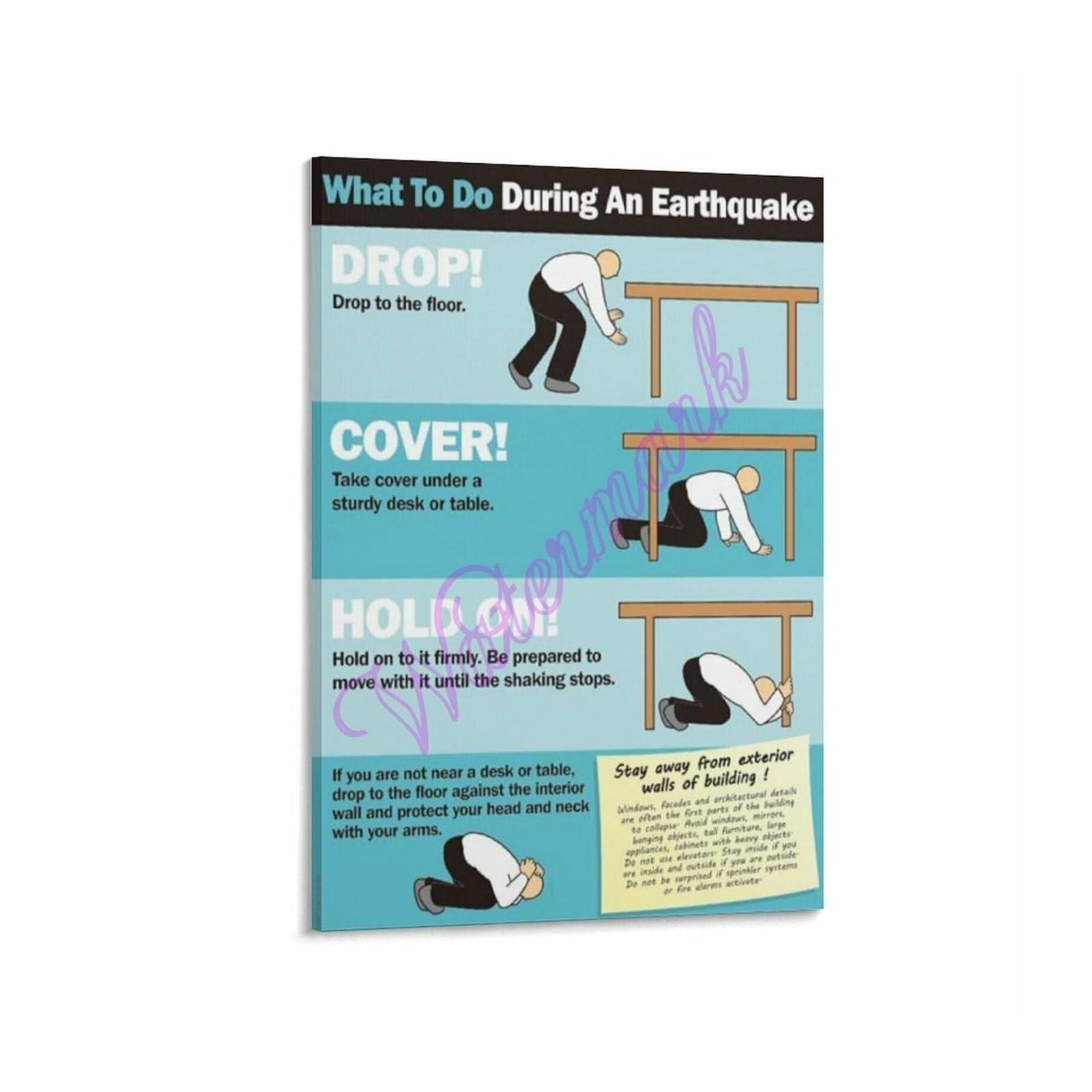 ZDVHOMCB Family Poster Earthquake Emergency Preparedness Guide Wall Chart for Home School and Office Disaster Plan Framed,08x12inch(20x30cm)
