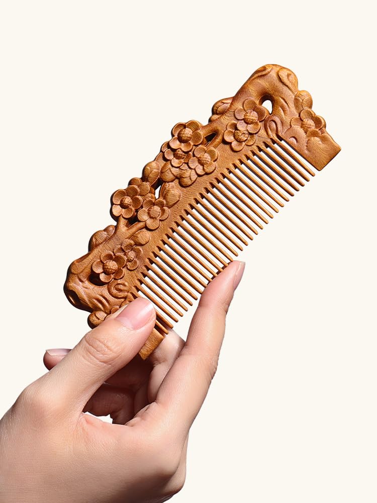 Peruka Grzebień Carved Wooden Comb for Women, Long Hair Comb, Curly Hair Comb, Household Antique Comb, Anti-static Duże grzebienie do włosów