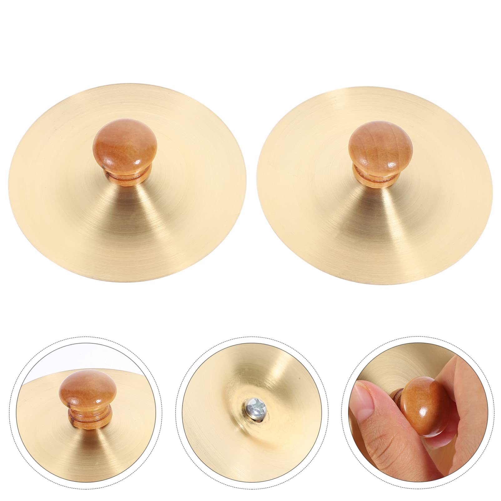Vaguelly Leise Becken Fingerzimbeln mit Holzgriffe, 1 Paar Kupfer Mini Finger Becken Handbecken Bauchtanz Finger Cymbal, Orff Musik Instrument für Erwachsene, Kinder, 9cm Hand Becken