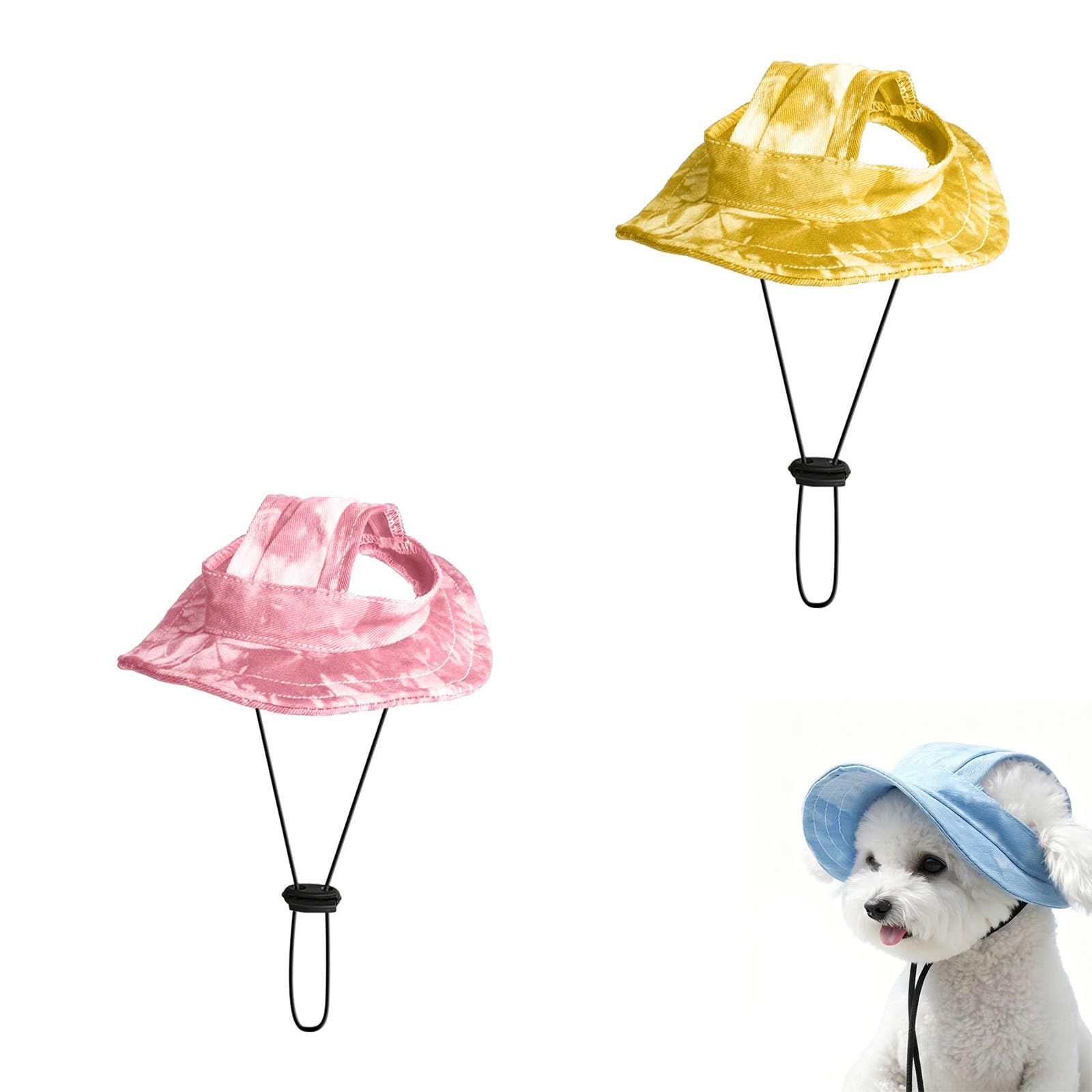 Dog Baseball Cap for Small Medium Dogs, 2026 New UV Sun Protection Dog Hat, Canvas Pet Summer Beach Peaked Cap with Ear Holes Adjustable Neck Strap (Pink+Yellow, L)