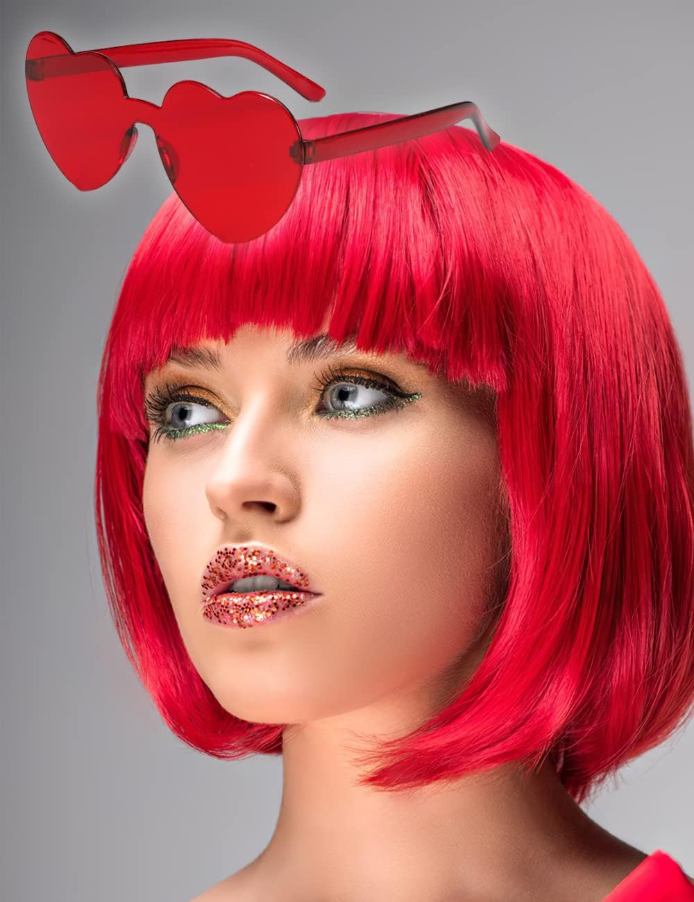 Creamily Short Bob Red Wig with Bangs, Colorful Wig for Halloween Daily Cosplay & Party Use - Image 2