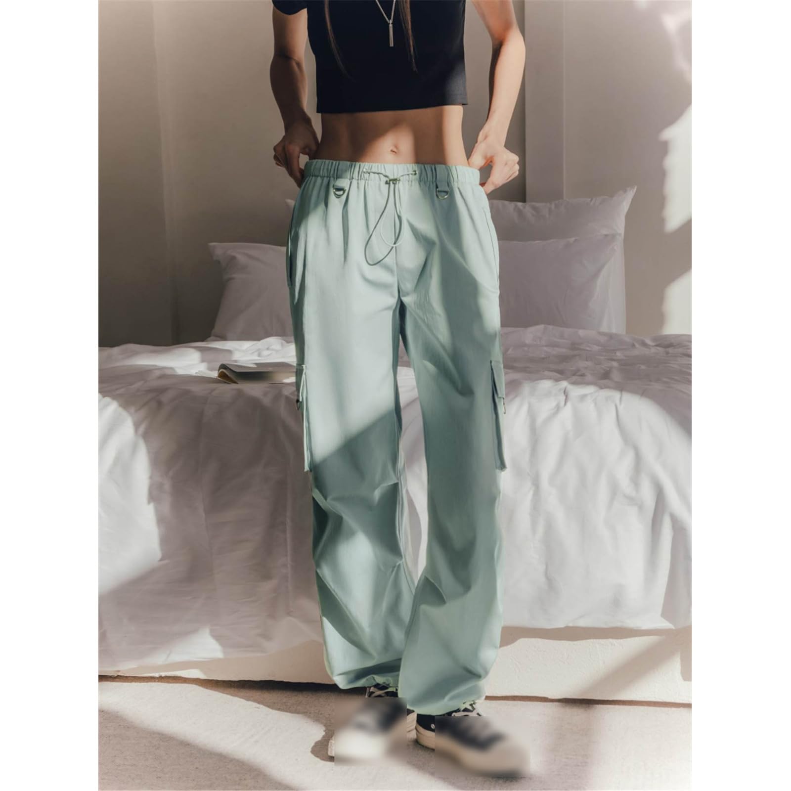 Cargohose für Damen, leger, elastischer Bund, lockere Baggy-Hose, Mädchen, Raffung, Beine, Streetwear, lange Hose