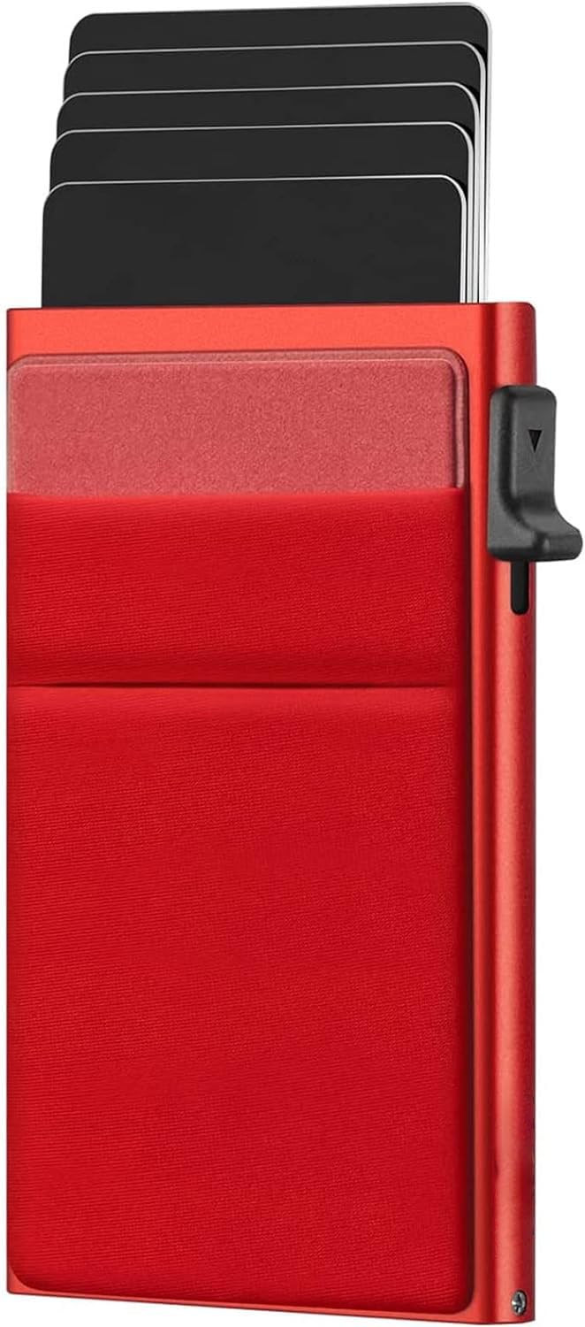 VOGARD Unisex Aluminum and Pop Up Slim Card Wallet RFID Blocking with Money Pocket | Minimalist Credit Card Holder | Holds Up to 8 Cards (Rose Red)