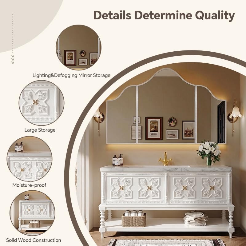Tocador de baño independiente con lavabo individual/doble, 48-92 pulgadas, amplio almacenamiento, diseño moderno para baños grandes, muebles de baño elegantes y funcionales