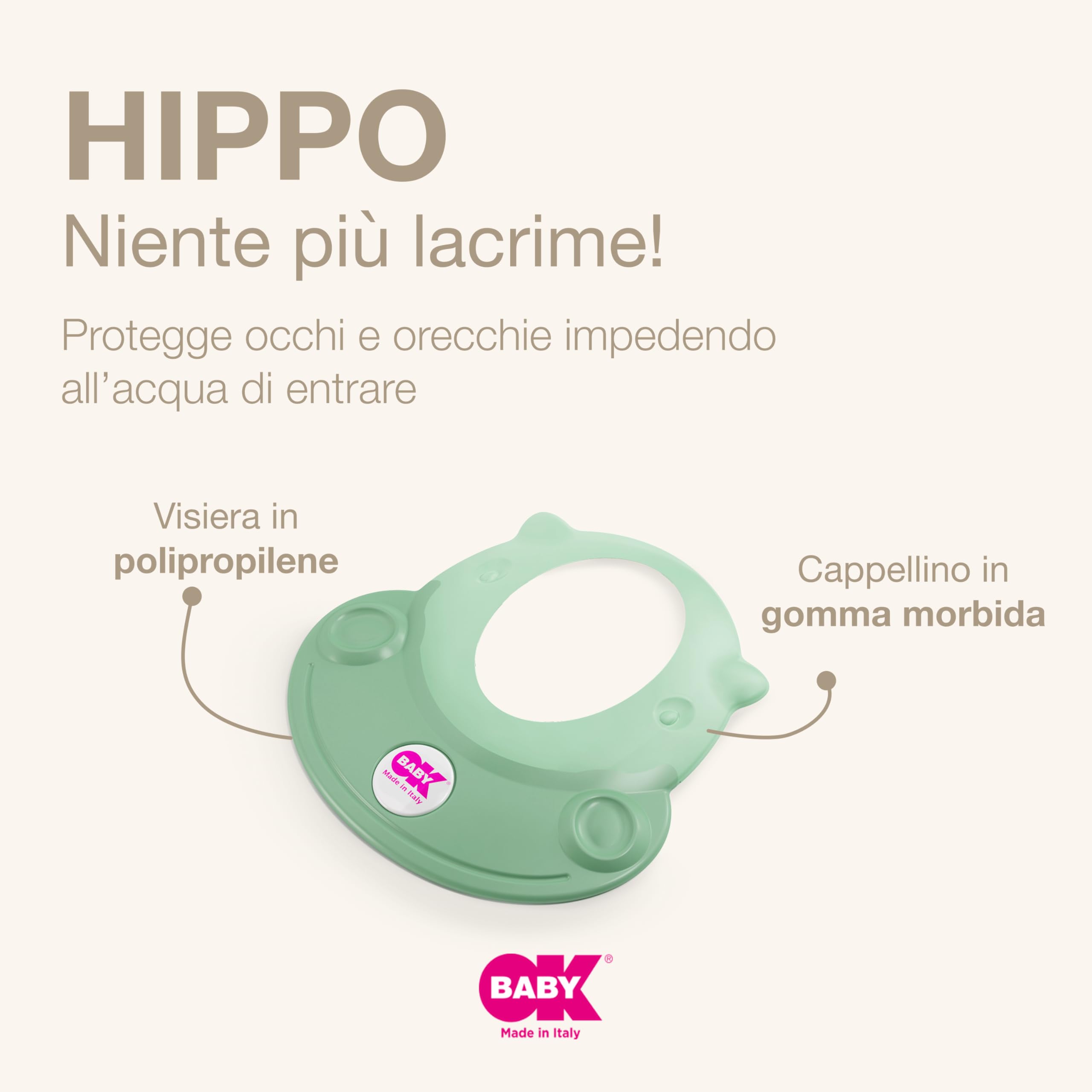 OKBABY Hippo Visiera Proteggi Occhi, Cappello da Doccia per il Bagnetto del Bambino, 8-36 Mesi, Verde