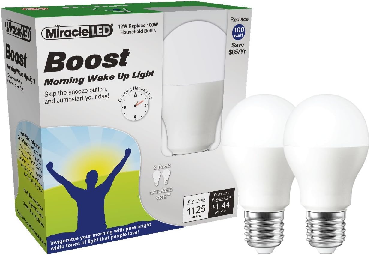 Miracle LED Boost Morning Wake Up Light, Replaces 100 Watt Bulbs, Natural Energy Light, 2-Pack