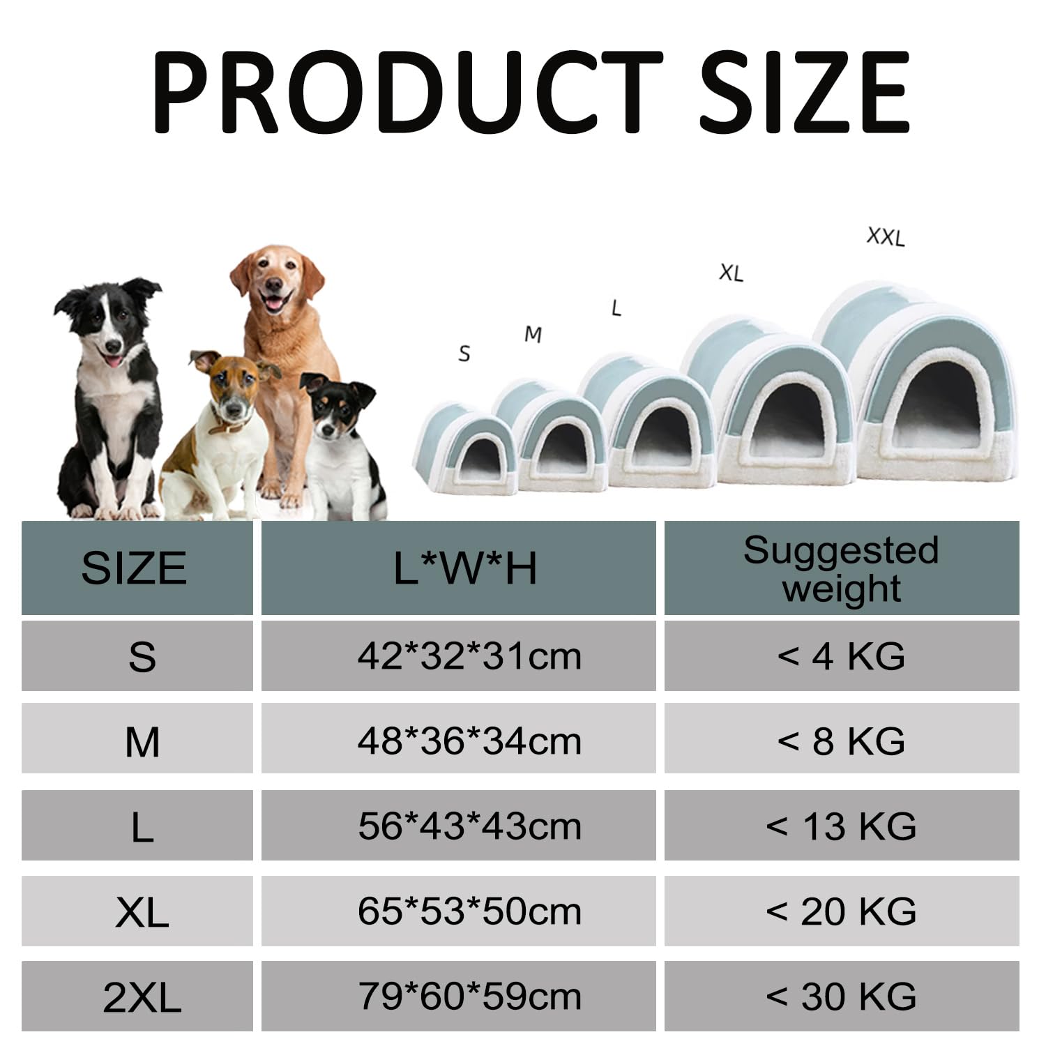 Großes Hundehaus, 2-in-1-Bett mit Dach, faltbar, beruhigendes Hundebett, Sofa, beruhigende Hundehöhle, Haustierzelt, Bett, abnehmbar, waschbar, Anti-Angst, 79 x 60 x 59 cm, 2XL, A)