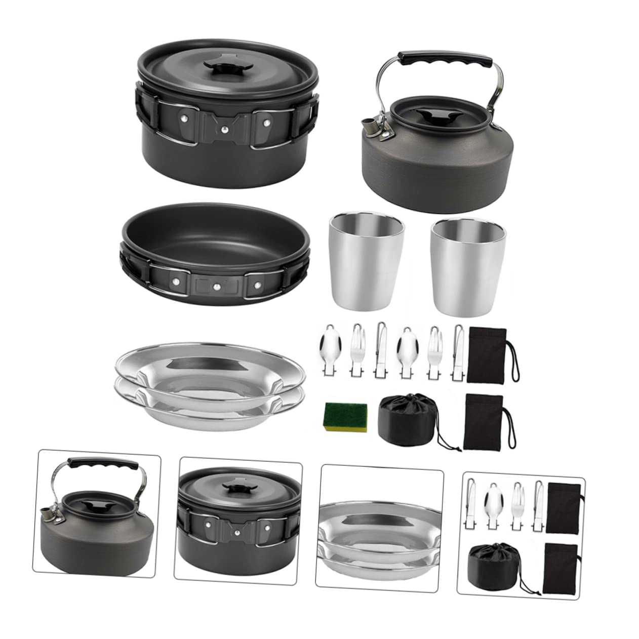 UPKOCH Utensilios De Cocina para Exteriores Multifuncionales, Set Plegable para 2-3 Personas, Antiadherente, Ligero y Duradero, Cocina De Camping Portátil para Acampar, Senderismo y Picnic