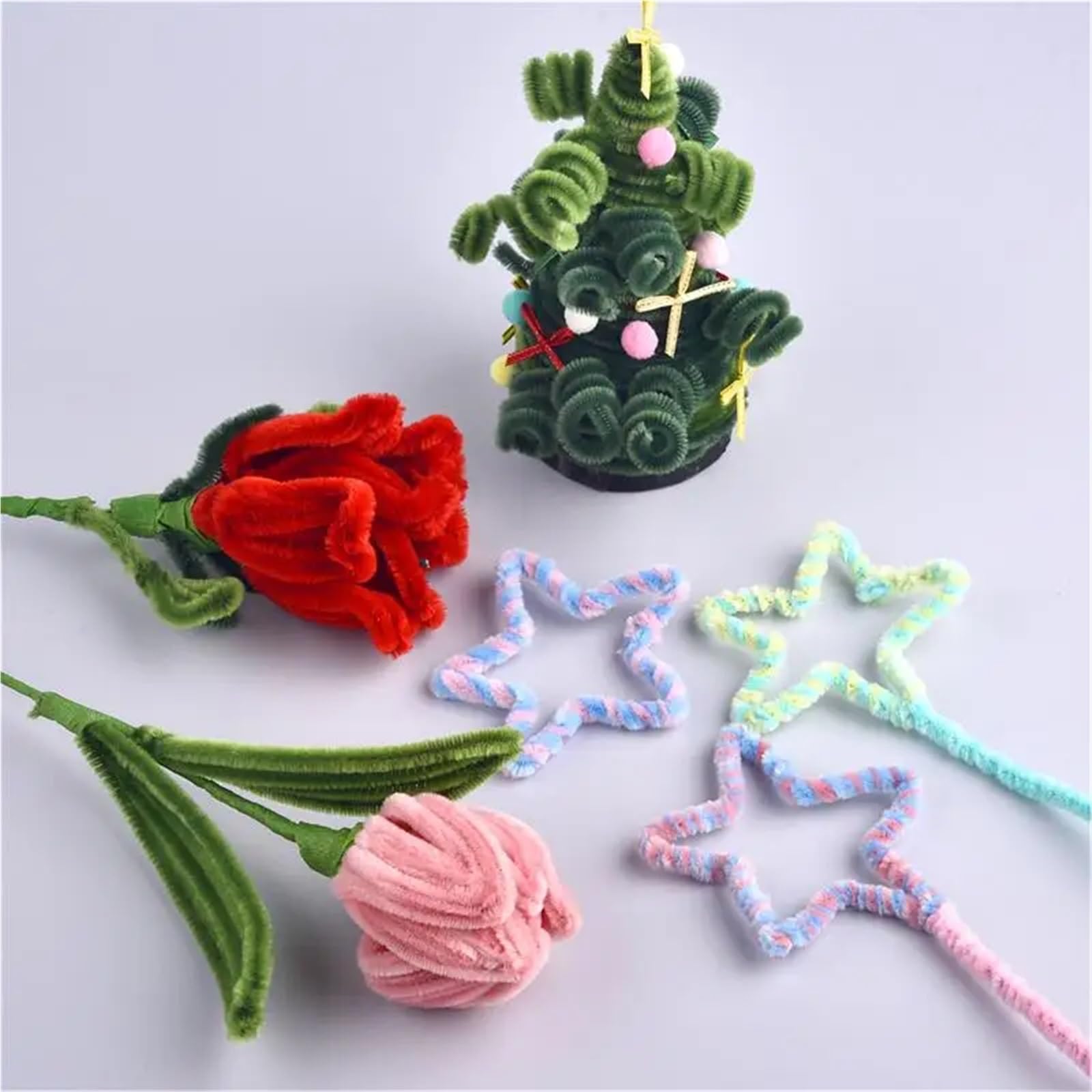 Tiges de Chenille, 200/300/500 pièces, fil, bande, tissu feutré multicolore, fournitures bricolage faites à la main Pour DIY Artisanat(Pink,300pcs)
