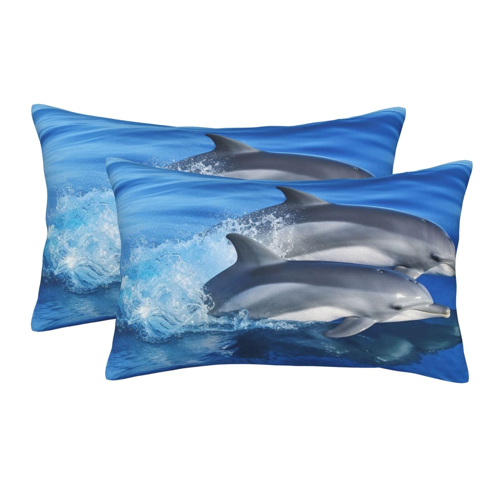 2 Pack Pillow Cases with Hidden Zipper, Soft Breathable Pillow Covers for Hair and Skin, Dolphin Family Pillowcases 16"x24" Bed Pillow Protectors Cover for Sleeping Gifts