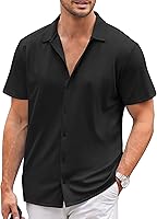Vista 80 de COOFANDY Camisa casual con botones para hombre, manga corta, sin arrugas, camisa de verano