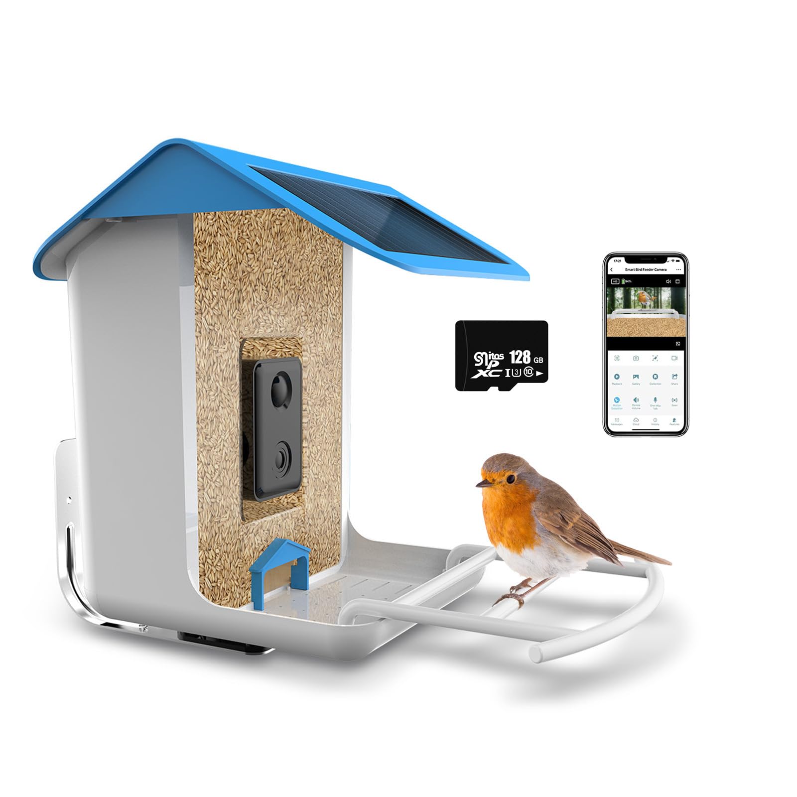 Lyfreen Bird Feeder with Camera, Auto Capture Bird Video & App Notify, AI Identify Bird Species Night Vision, Solar Bird Feeder Camera Built-in Microphone Garden Decor, 128G TF Card