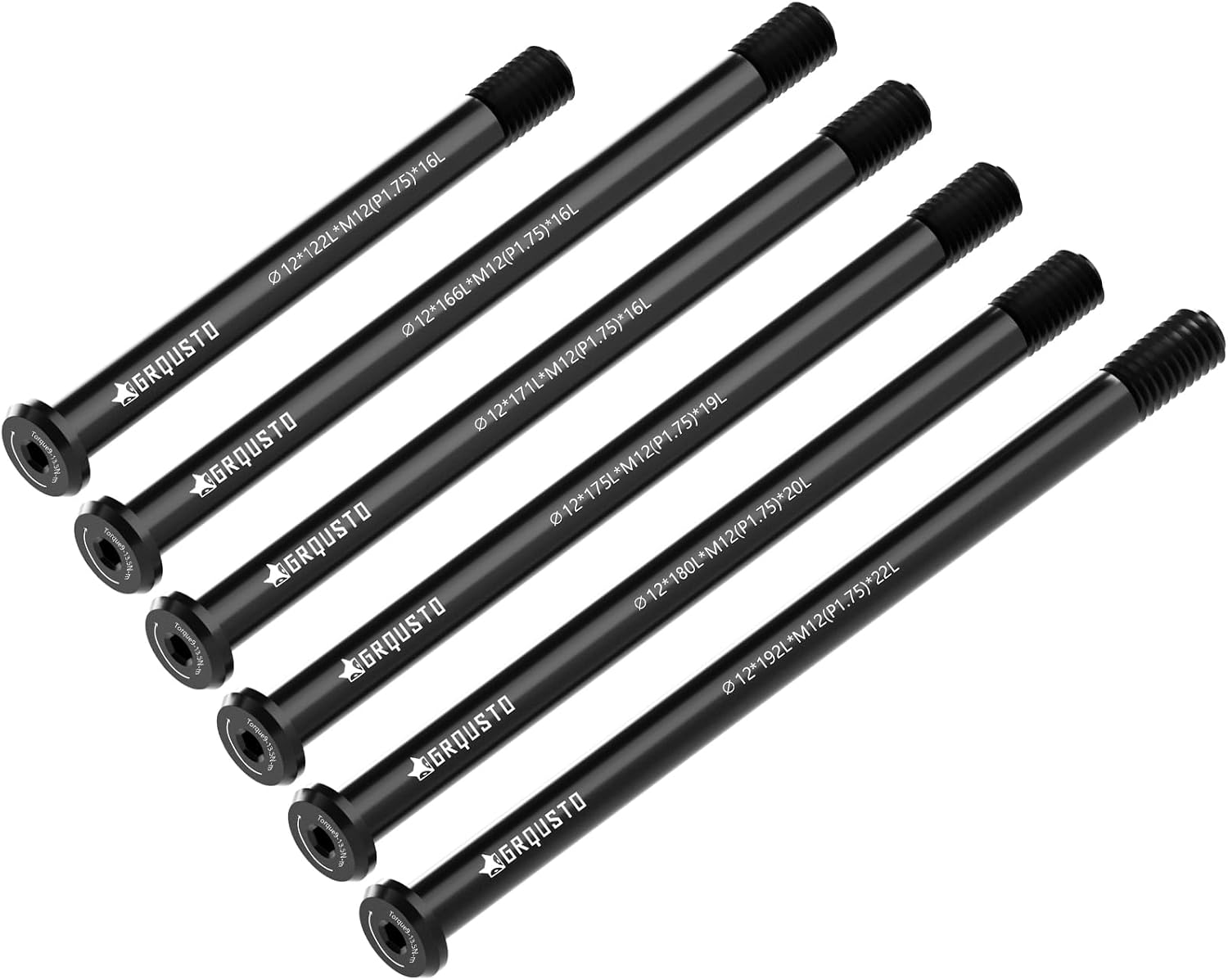Bike Thru Axles Front Rear - 1.75mm Thread Pitch Bike Hub Thru Axle Adapter, Aluminium Alloy Skewer Repair Replacement for Bike Forks, Frame and Rear Shock(12mm x 122/166/171/175/180/192mm)