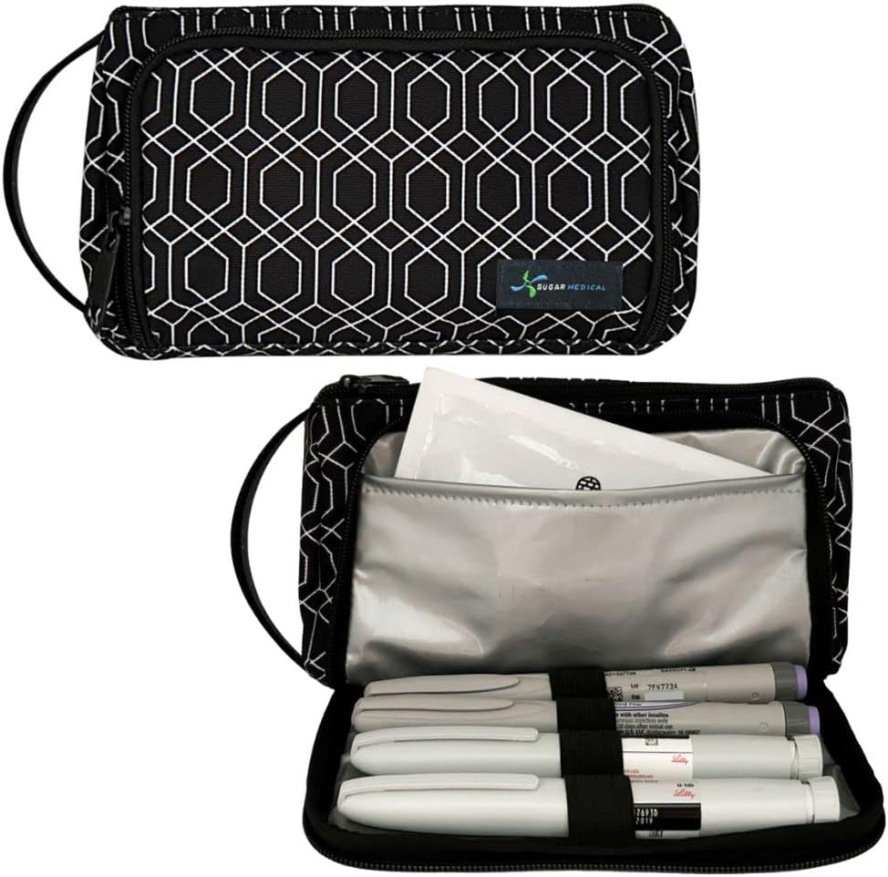 Sugar Medical Insulated Insulin Pen Case| Diabetes Supply Case | Diabetic Care Products | Diabetic Supplies Travel Case | Insulin Pen Carrying Case | Glucose Meter Case | Diabetic Bag (Geometric)