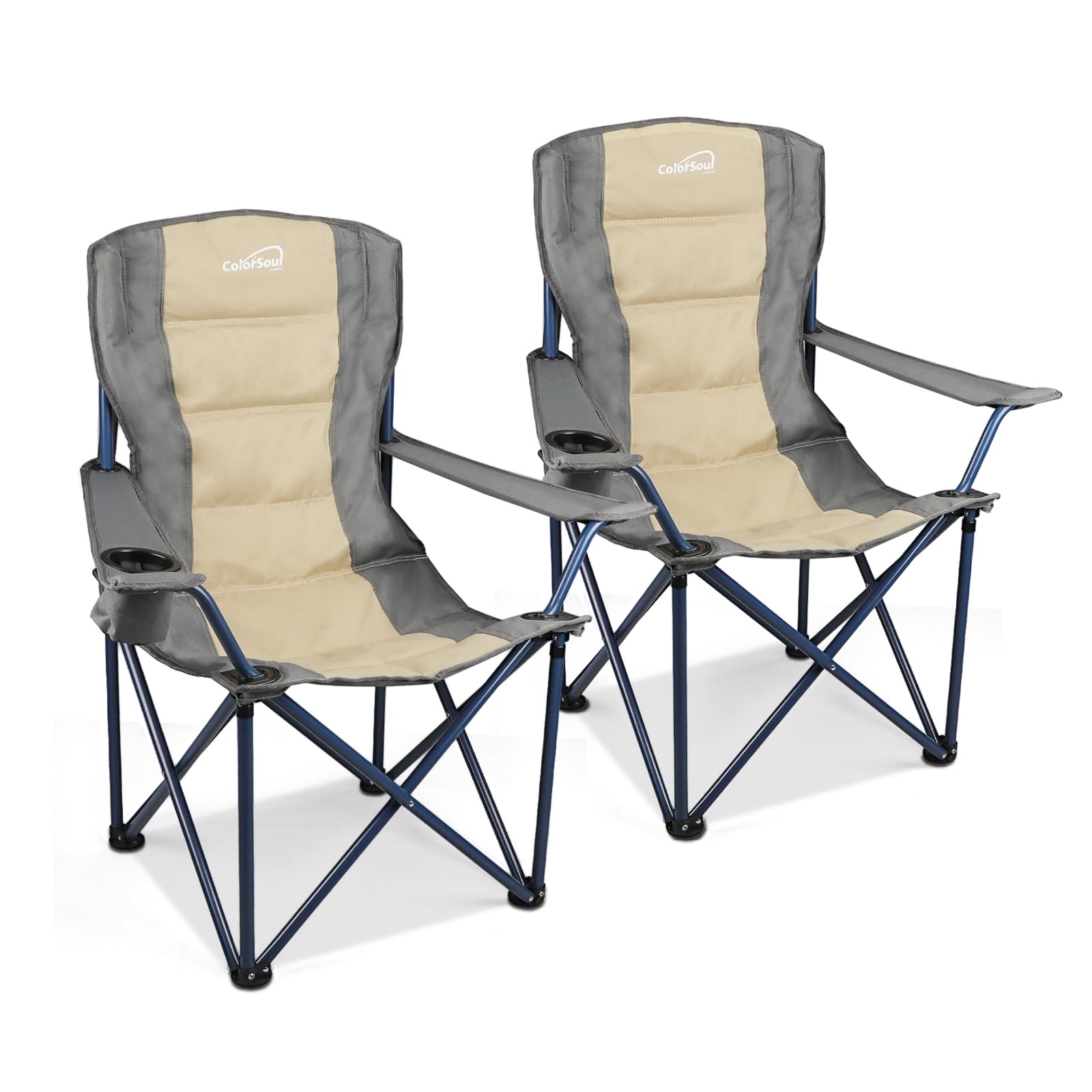 Colorsoul 2 Pack Folding Camping Chairs, Outdoor Lawn Chair Set of 2, Padded Camping Chairs w/Cup Holder & Carry Bag for Sports Garden Beach Terrace,