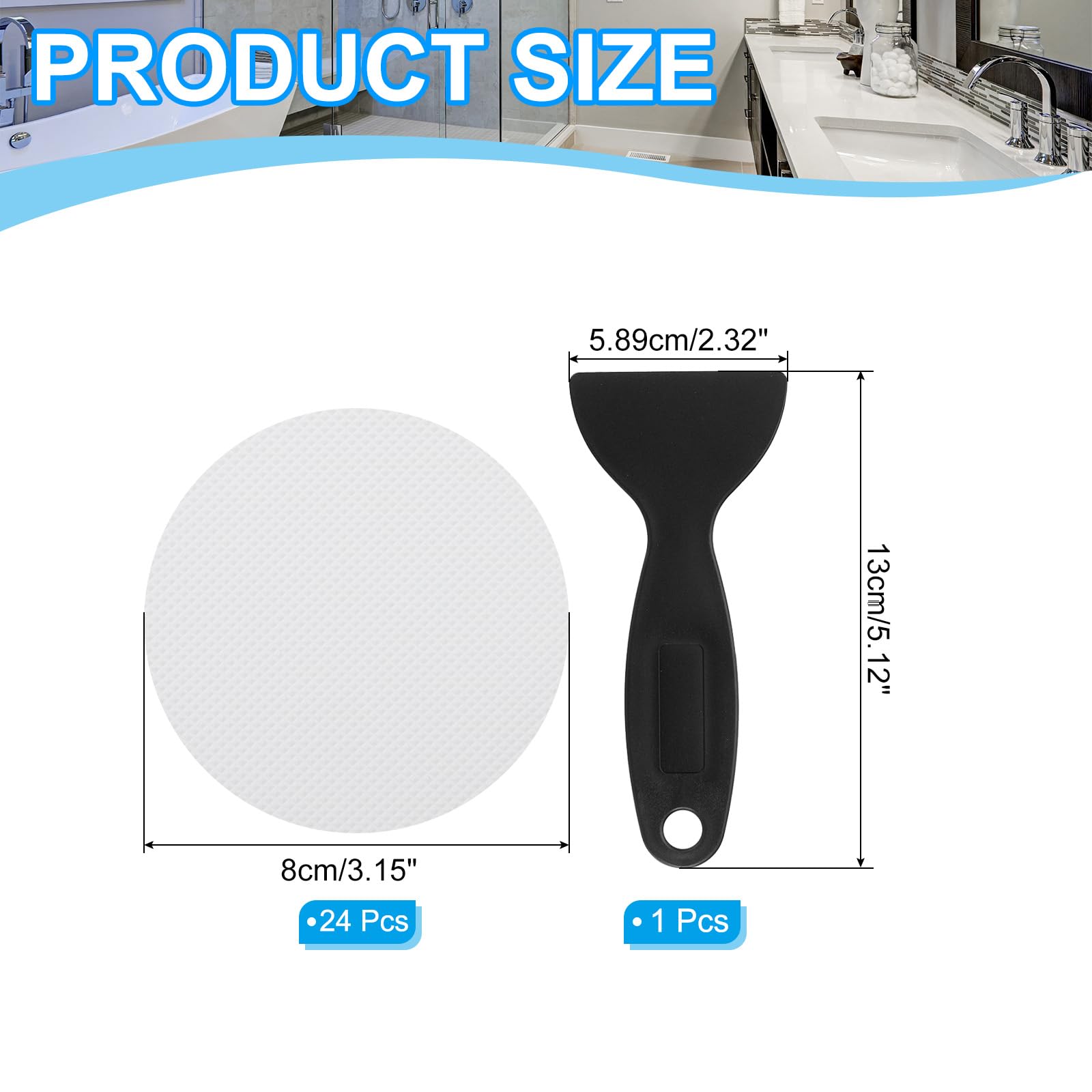 PATIKIL Bathtub Non Slip Stickers, 20 Pack Safety Shower Floor Anti Slip Stickers with Adhesive Decals Scraper for Bath Tub Shower Floor Stair, Clear