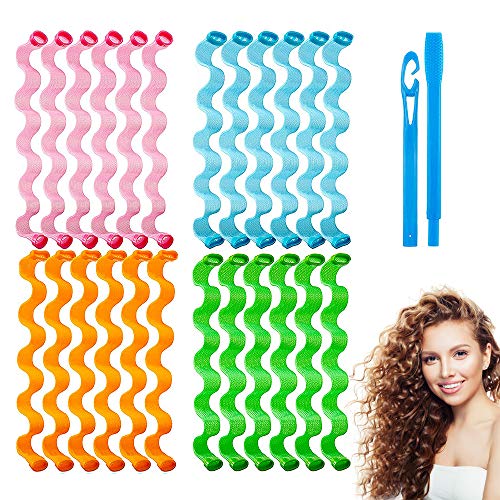 KIMROO 24 Pcs 45cm/17inch Hair Curlers Styling Kit,Wave Style Hair Rollers No Heat with Styling Hooks for Women Girls Long Hair Styling Tools (45cm)