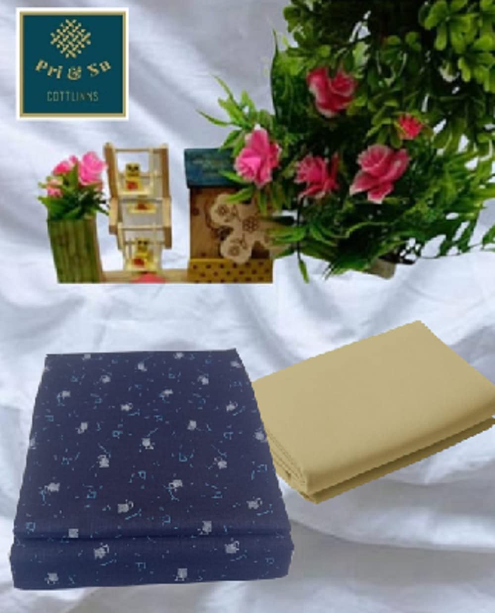 Pri & Su CottLinns Combo of Cotton Printed Shirt 1200019 & Lycra Blend Trouser (Blue - Beige)-picture-14