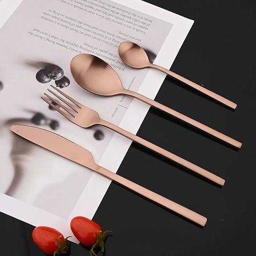 Miniatura 2 de JASHII Juego de cubiertos cepillados, 24 piezas de acero inoxidable, servicio para 6, cucharas y tenedores de cuchillos mate, juego de cucharas con