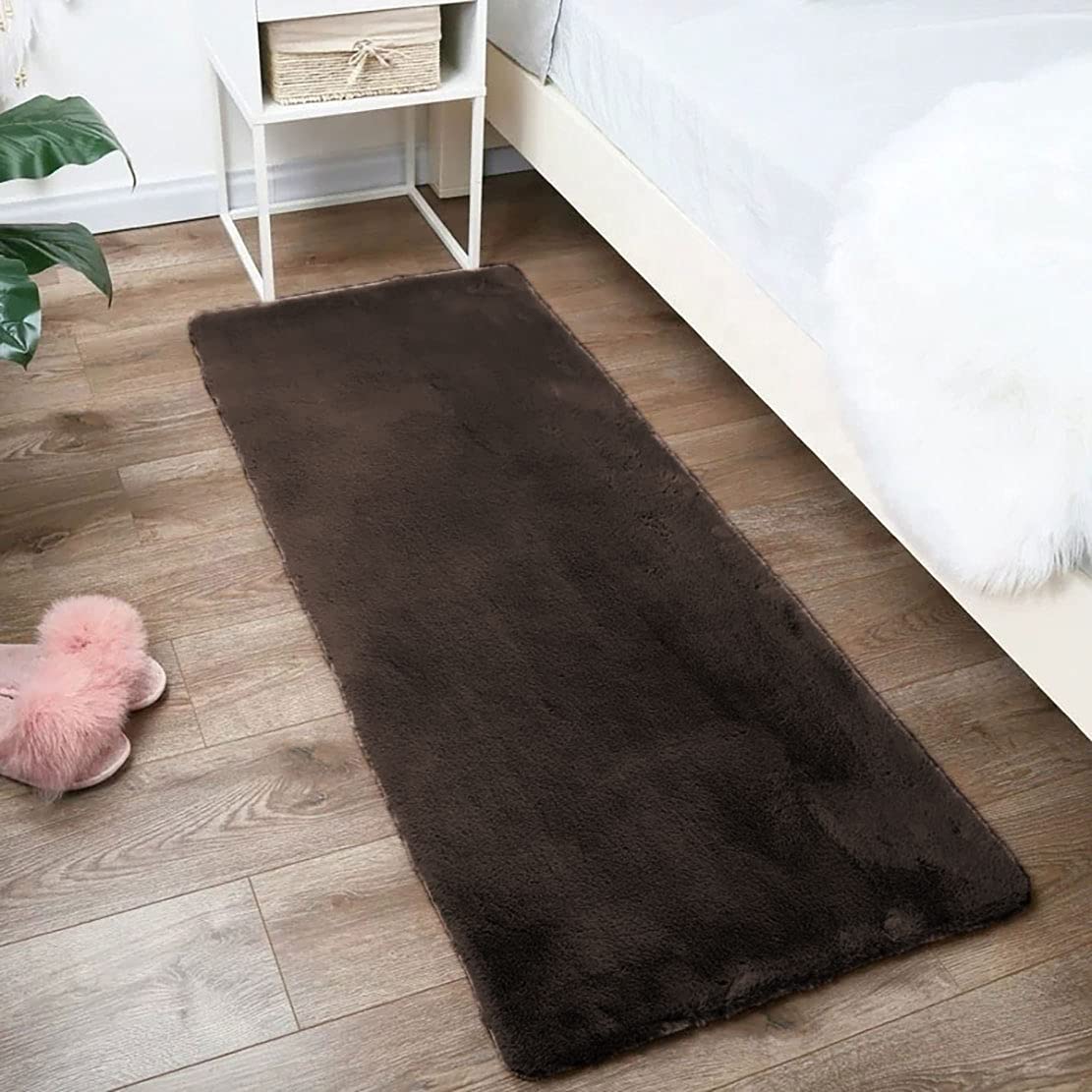 LUXE HOME INTERNATIONAL Runner Rabbit Fur 1000 Gsm-2X5 Feet-Super Soft,Anti Slip,Absorbent,Machine Washable-Chocolate-Floor Rug for Bedroom,Livingroom-picture-10