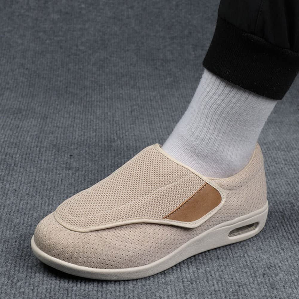Scarpe Larghe Da Uomo Larghezze Estese Sneakers Da Passeggio Leggere Cinturino Regolabile Facile Da Indossare/disattivare Per Il Supporto Piedi Gonfi Degli Anziani ( Color : Beige , Size : 48 EU )