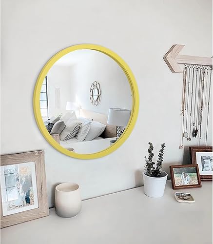 Miniatura 7 de JJUUYOU Espejo de pared circular de 16 pulgadas para baño, espejo circular amarillo para decoración de pared de baño, espejo de marco de madera para