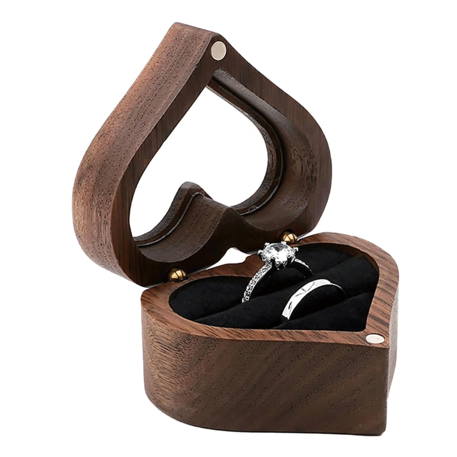 Scatola per Anelli in Noce con Doppia Fibbia Fidanzamento a Cuore Propone scatole per Anelli in Velluto Scatola per Gioielli Custodia per Anello con Finestra visibile