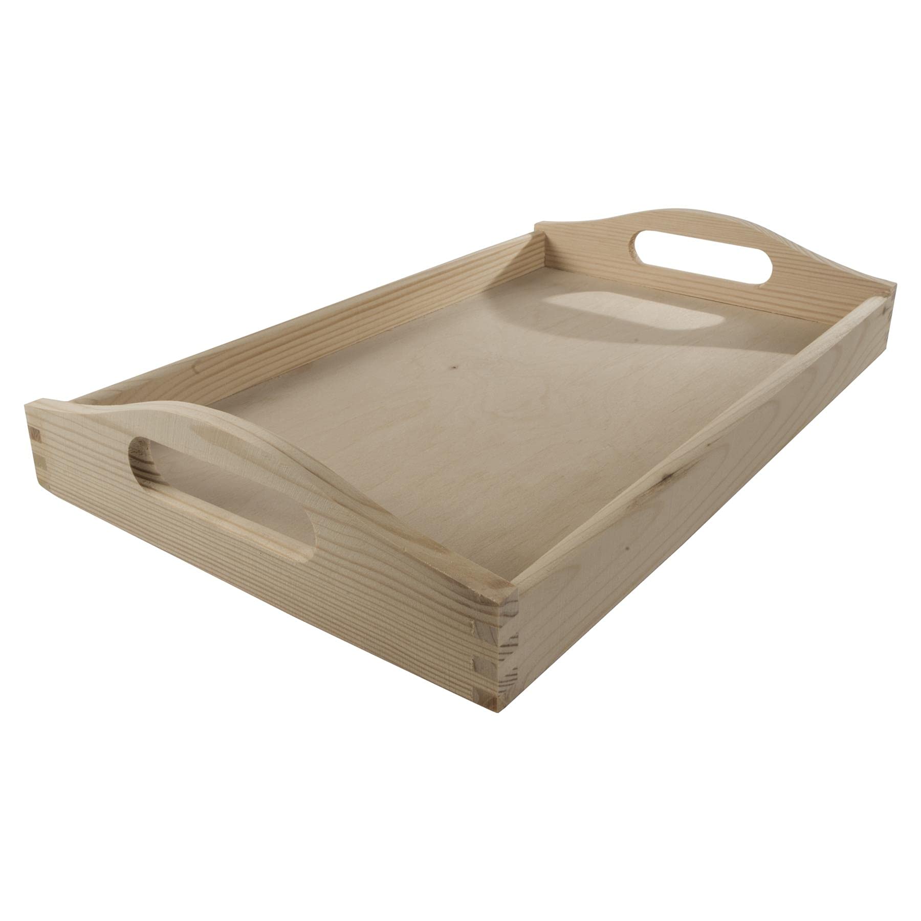 WooDeeDoo Medium Wooden Serving Tray with Curved Handles – Natural Unfinished Pine, 39.5 x 24 x 6.5 cm – Rustic Decorative Tray for Breakfast, Tea, Coffee or Display in Kitchen, Dining Room or Café