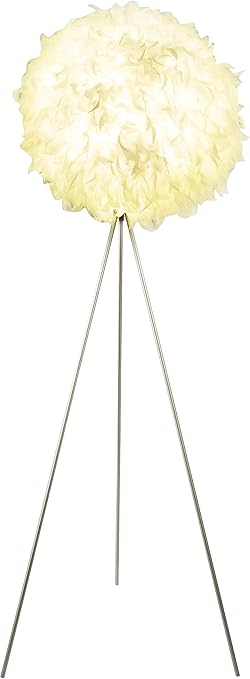 Globo Staande lamp kap met echte, witte veren nikkel mat, wit photo 2