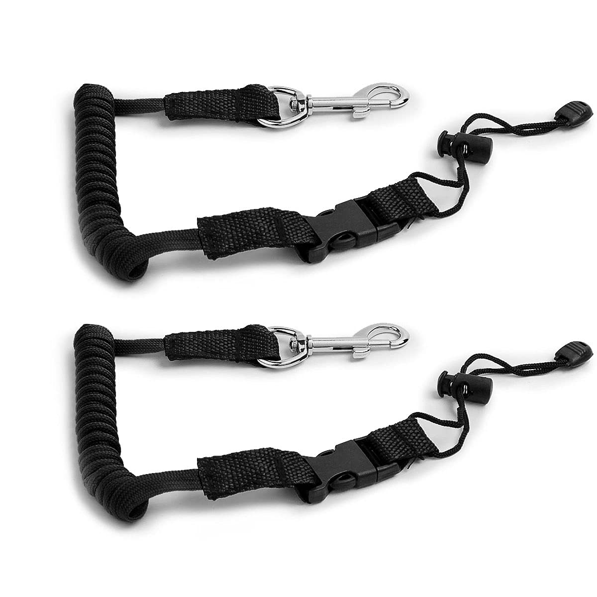 SPENCER 2 Pack Kayak Paddle Leash - Kayak Rod Leash Safety Tool Paddle Lanyard Rope Kayak Accessories Stretchable Coiled Lanyard Leash for Kayak and SUP Paddles, Fishing Poles Rods (Black)