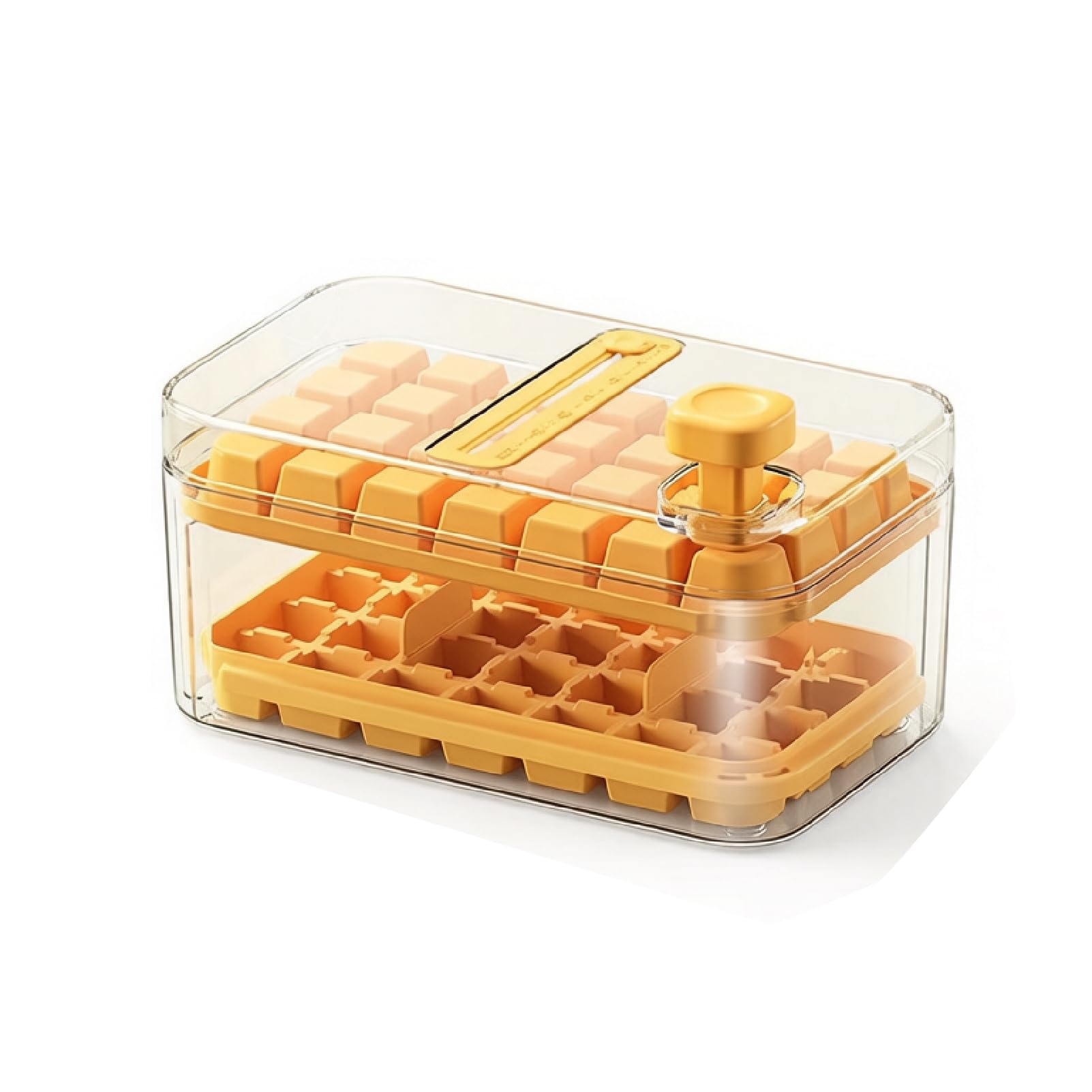 DTSXFTLY Ice Cube Tray with Lid Press Type Ice Maker Freezer Mold Storage Container,Yellow,A