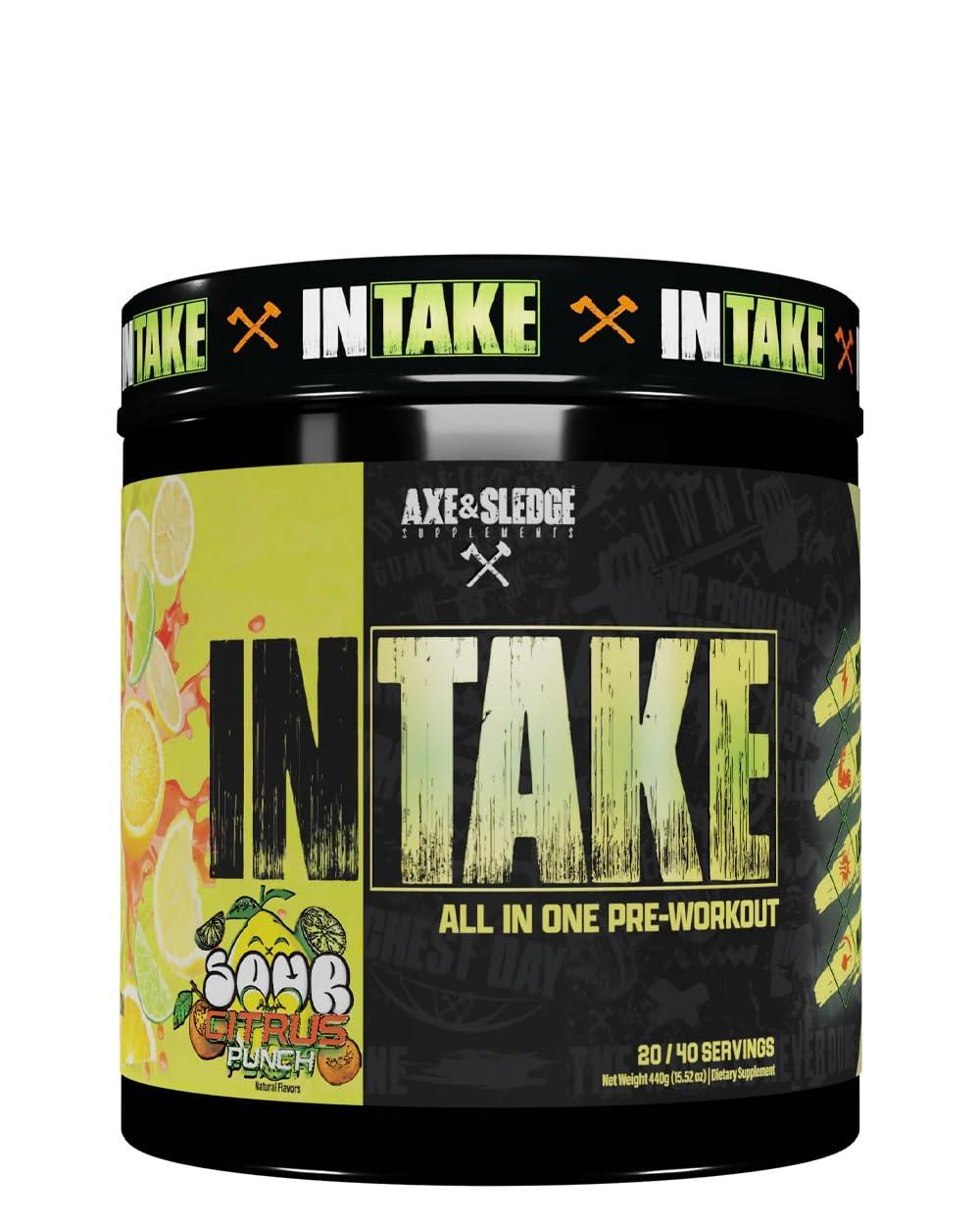 Axe & Sledge Intake All-in-One Pre-Workout | 300mg Caffeine | L-Citrulline, Beta Alanine, Betaine for Performance & Focus | Pre-Workout for Men & Women | 20/40 Servings, Sour Citrus Punch