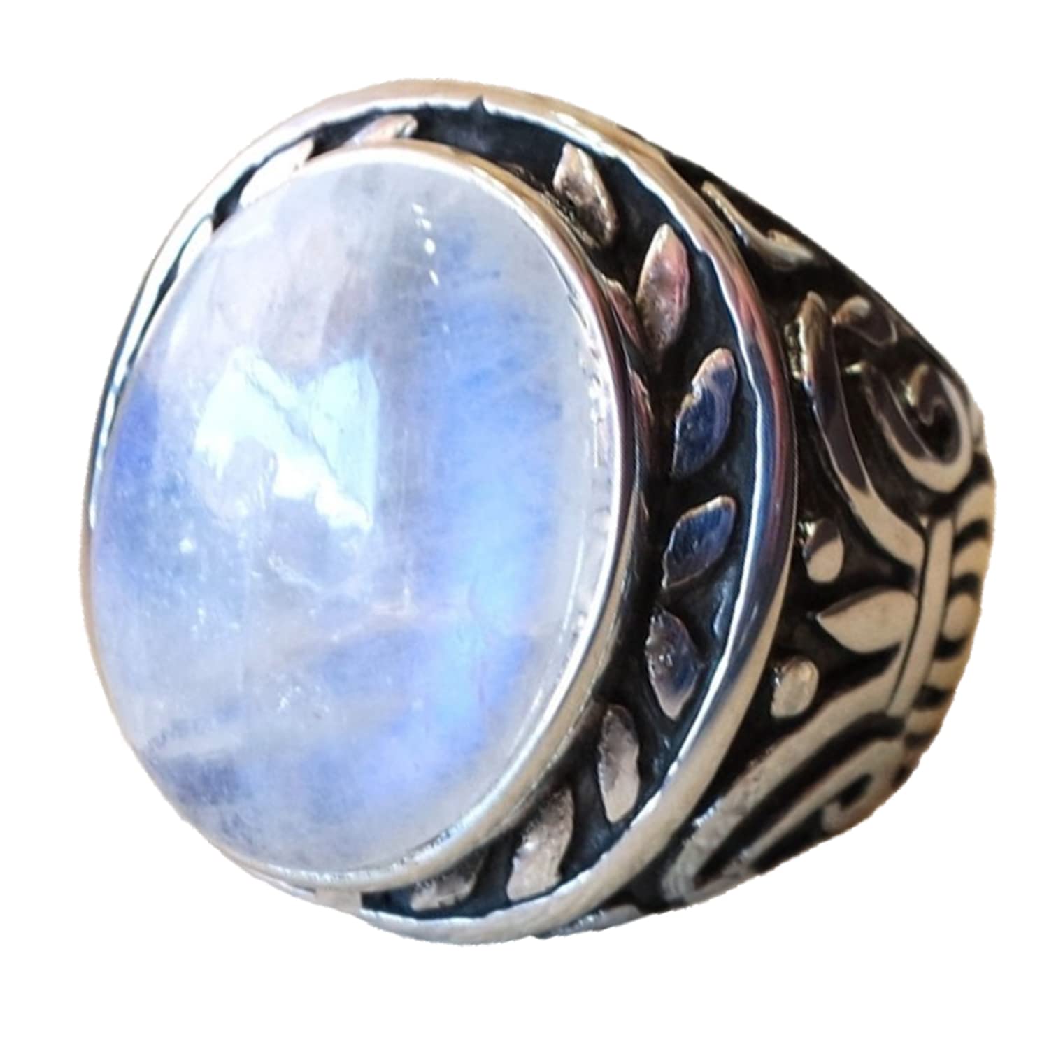 Anillo de regalo para hombre de piedra preciosa natural de piedra lunar, anillo de declaración de sello, regalos únicos para él, regalos del día del padre, anillo oxidado de plata
