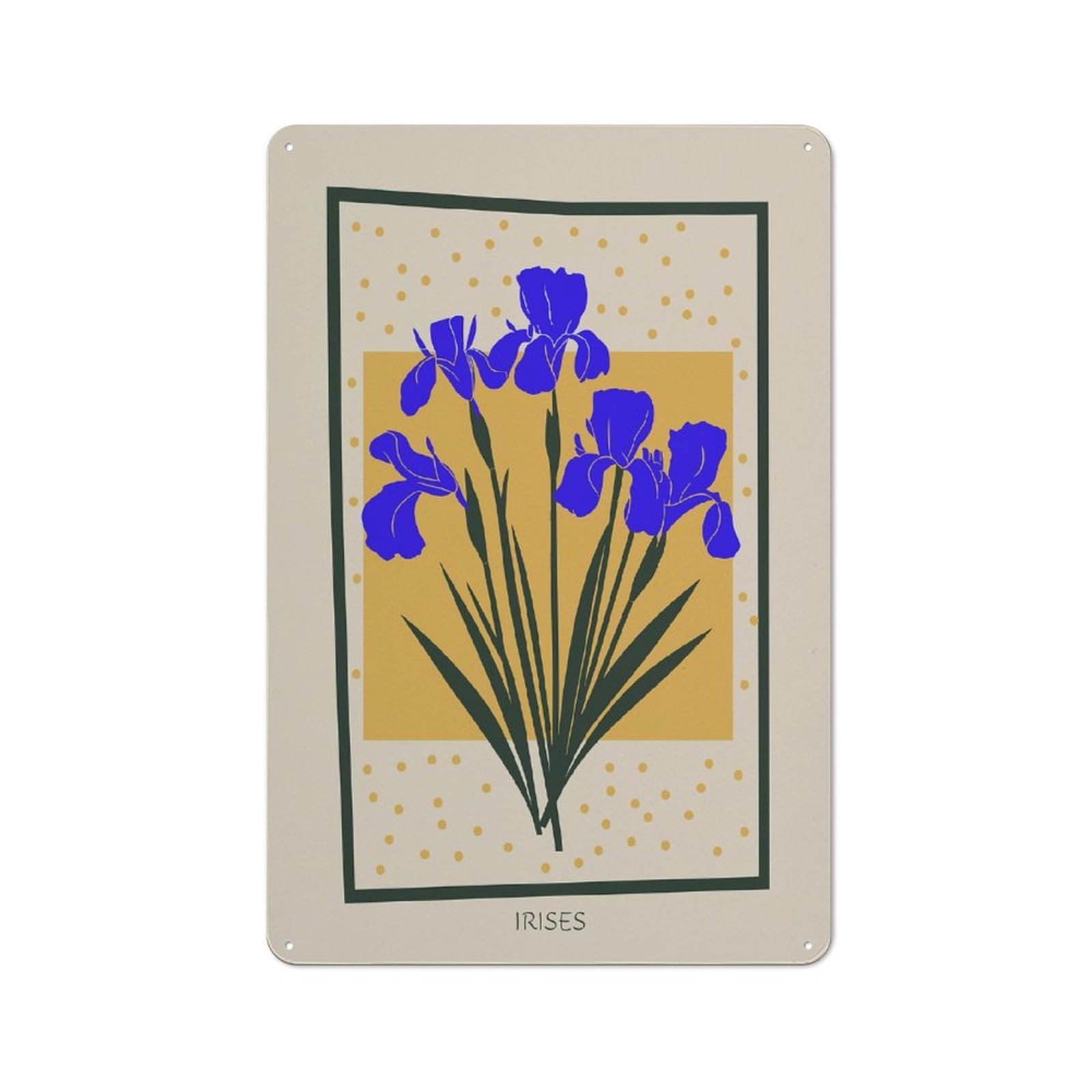 Junmoney Style-23 Tin Wall Plaque 30X20cm With Irises Floral Mid Century For Garage Wall, Suited To People Furnishing A Garage