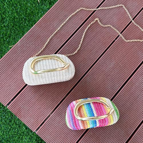 Image of CUXVA Colorful Clutch Purses for Women Chic Straw Evening Bag Formal PU Leather Purse Designer Handbags for Wedding Party Prom
